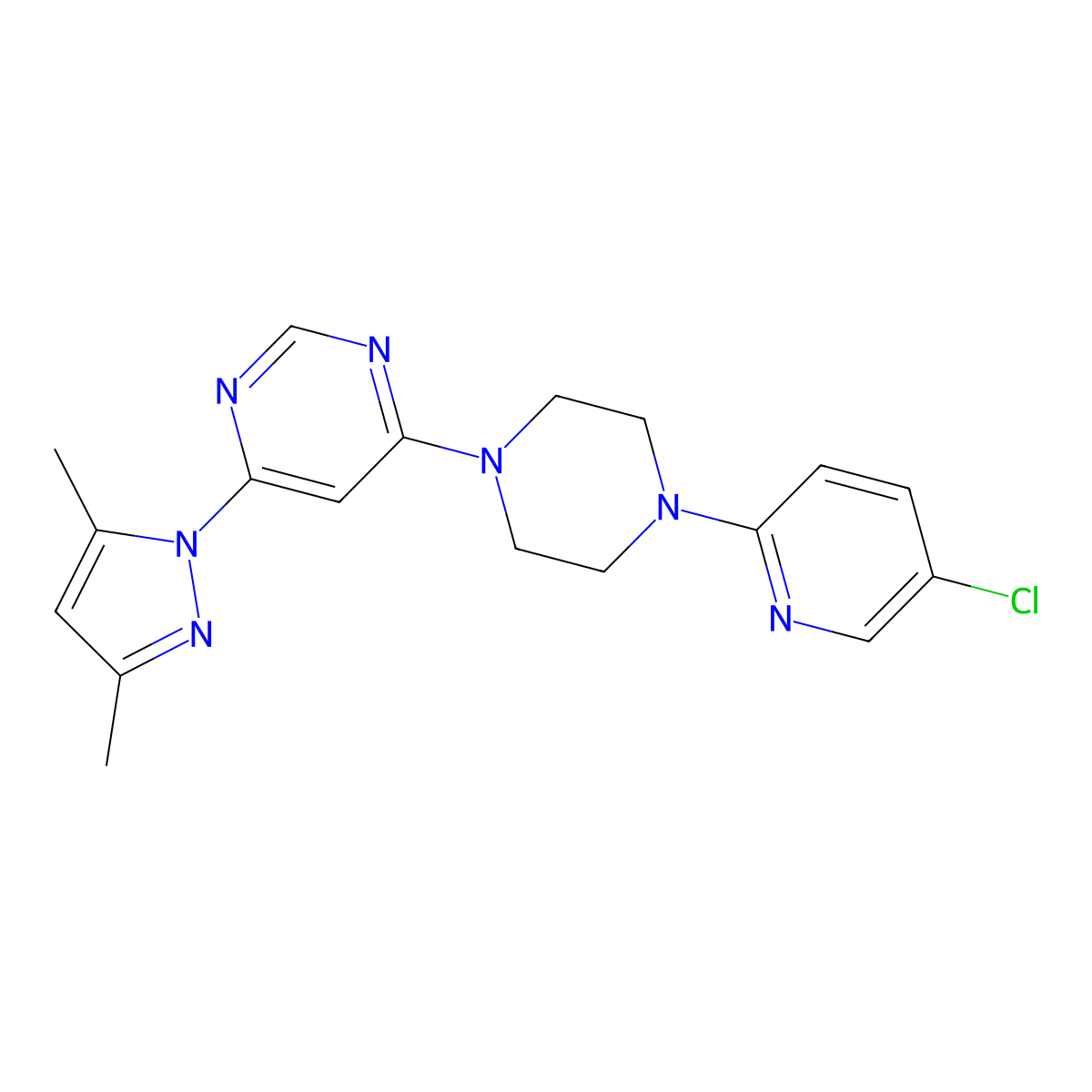 4-[4-(5-chloropyridin-2-yl)piperazin-1-yl]-6-(3,5-dimethyl-1H-pyrazol-1-yl)pyrimidine molecular structure, CAS 2877763-13-6