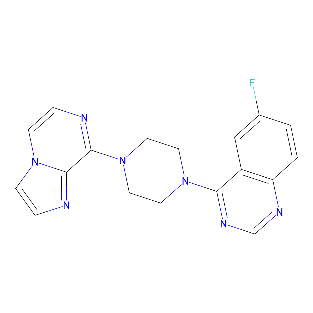 6-Fluoro-4-(4-{imidazo[1,2-a]pyrazin-8-yl}piperazin-1-yl)quinazoline molecular structure, CAS 2877763-18-1