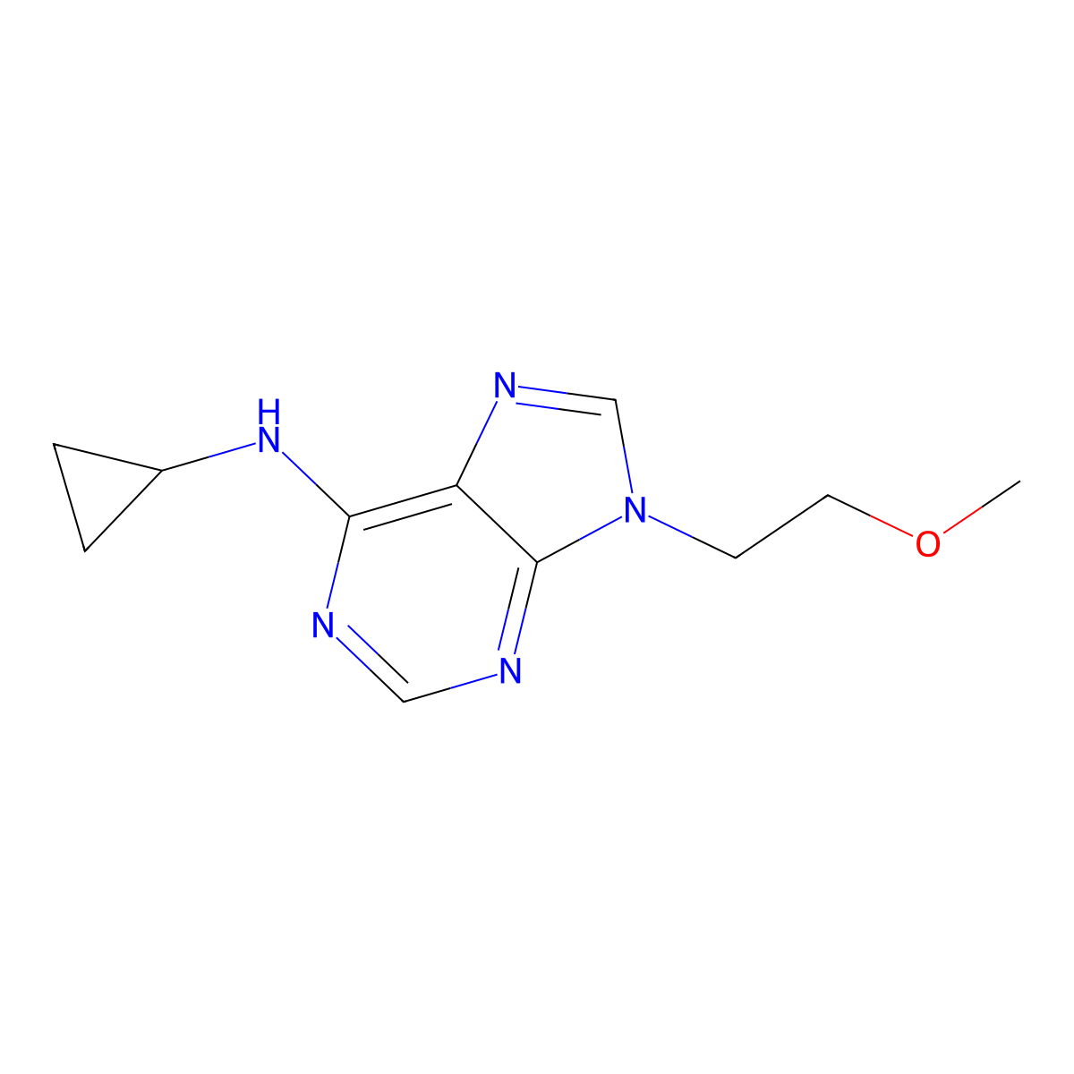 N-cyclopropyl-9-(2-methoxyethyl)-9H-purin-6-amine molecular structure, CAS 2877763-31-8