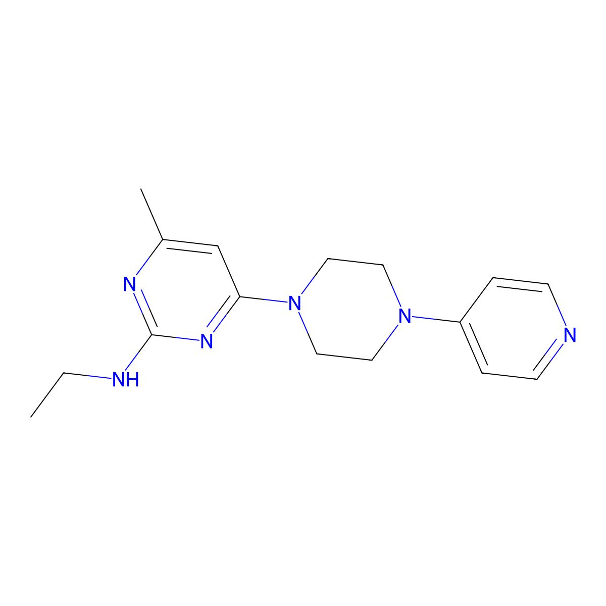 N-ethyl-4-methyl-6-[4-(pyridin-4-yl)piperazin-1-yl]pyrimidin-2-amine molecular structure, CAS 2877763-34-1