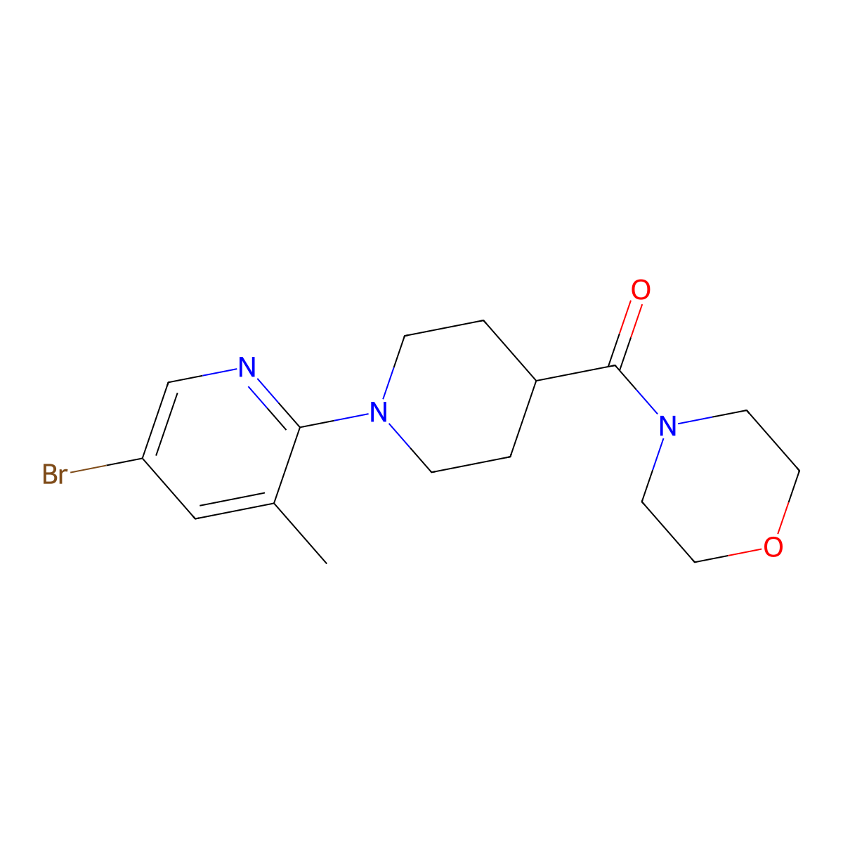 4-[1-(5-Bromo-3-methylpyridin-2-yl)piperidine-4-carbonyl]morpholine molecular structure, CAS 2877763-36-3