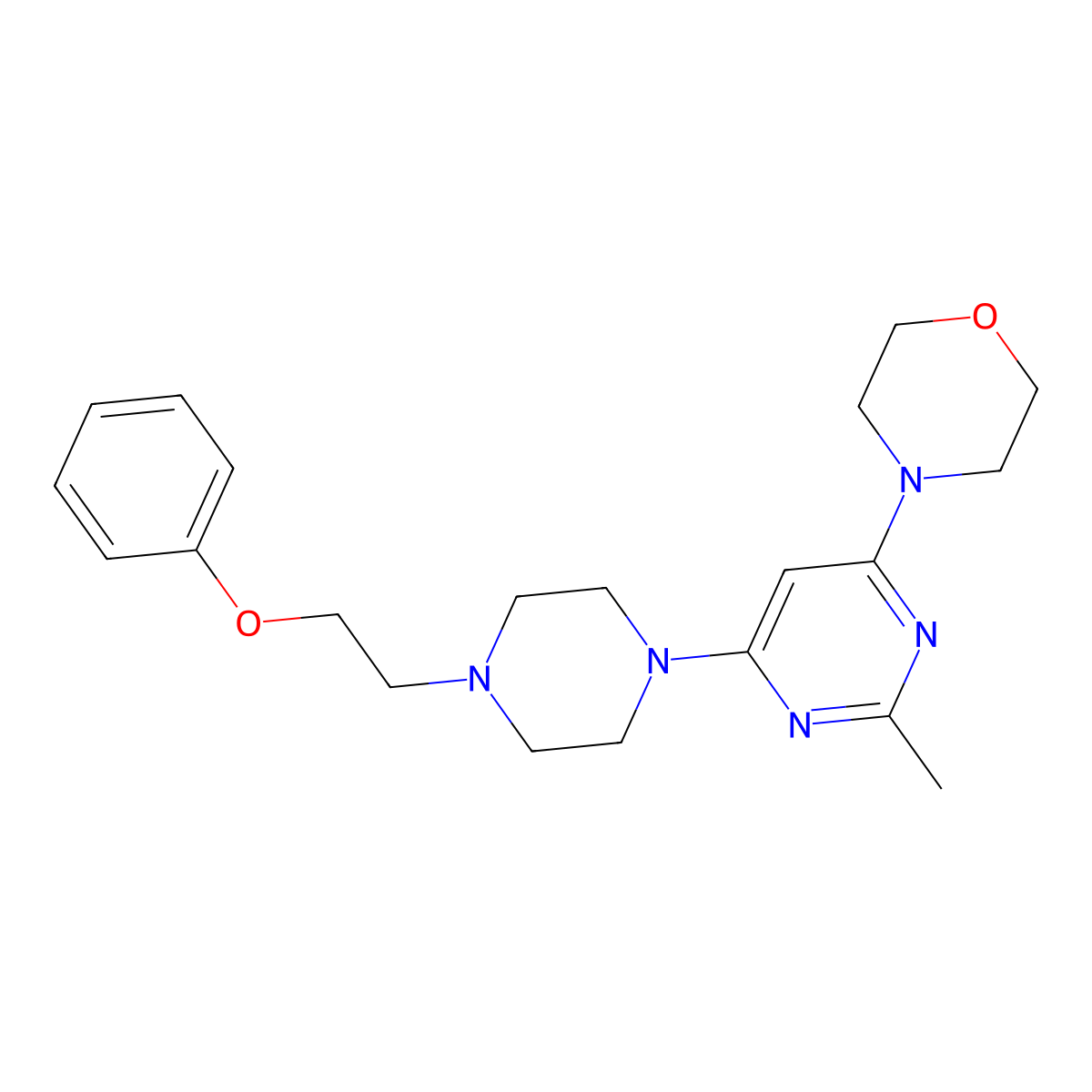 4-{2-Methyl-6-[4-(2-phenoxyethyl)piperazin-1-yl]pyrimidin-4-yl}morpholine molecular structure, CAS 2877763-41-0