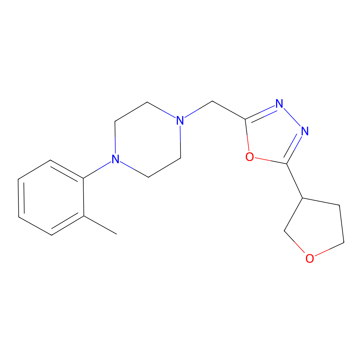 1-(2-Methylphenyl)-4-{[5-(oxolan-3-yl)-1,3,4-oxadiazol-2-yl]methyl}piperazine molecular structure, CAS 2877763-42-1