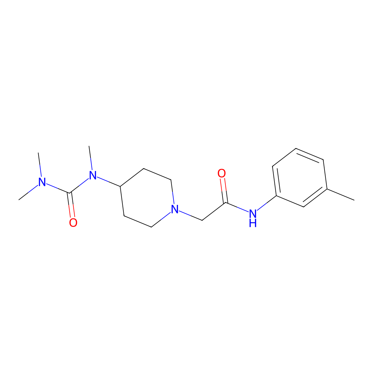 2-{4-[(dimethylcarbamoyl)(methyl)amino]piperidin-1-yl}-N-(3-methylphenyl)acetamide molecular structure, CAS 2877763-43-2