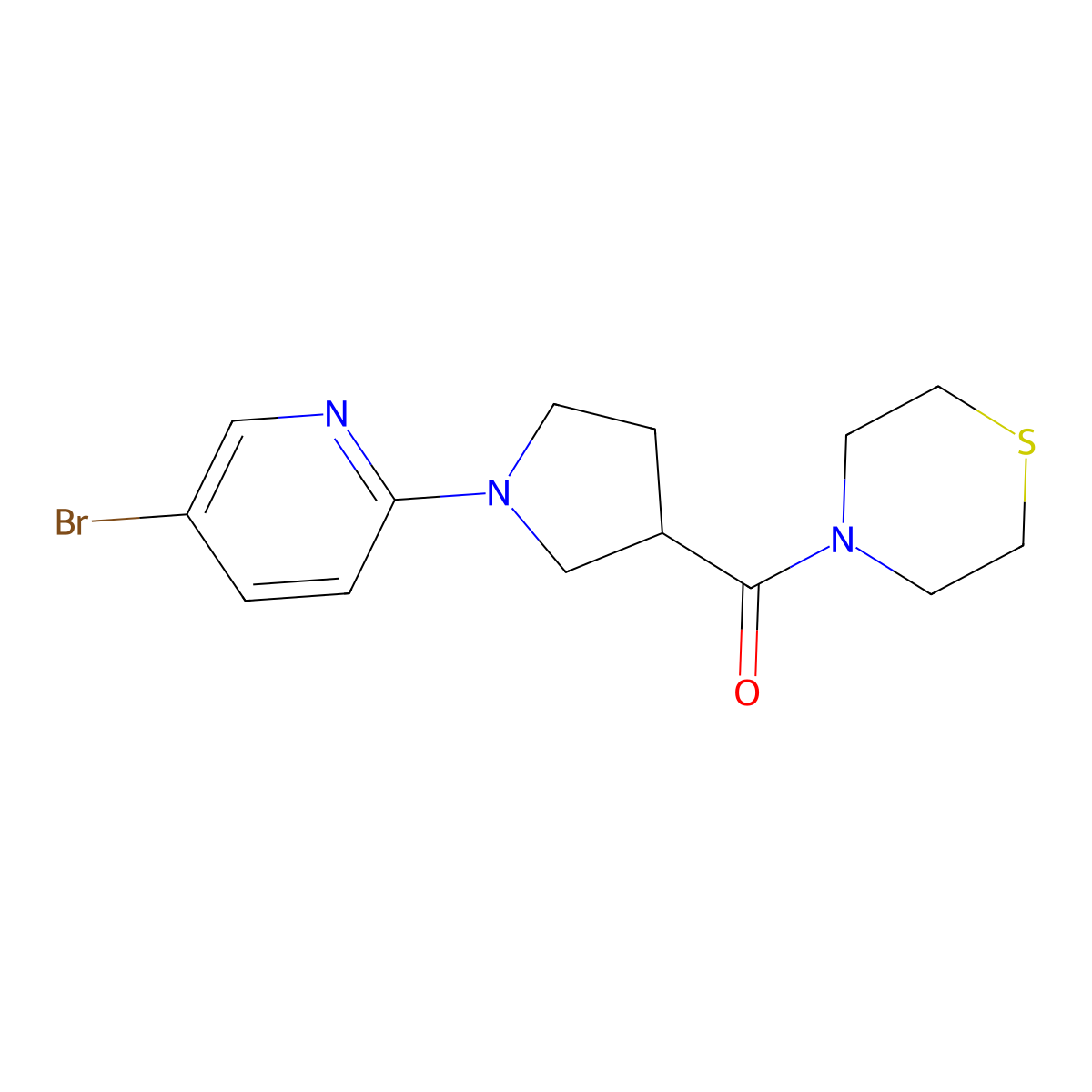 4-[1-(5-Bromopyridin-2-yl)pyrrolidine-3-carbonyl]thiomorpholine molecular structure, CAS 2877763-46-5