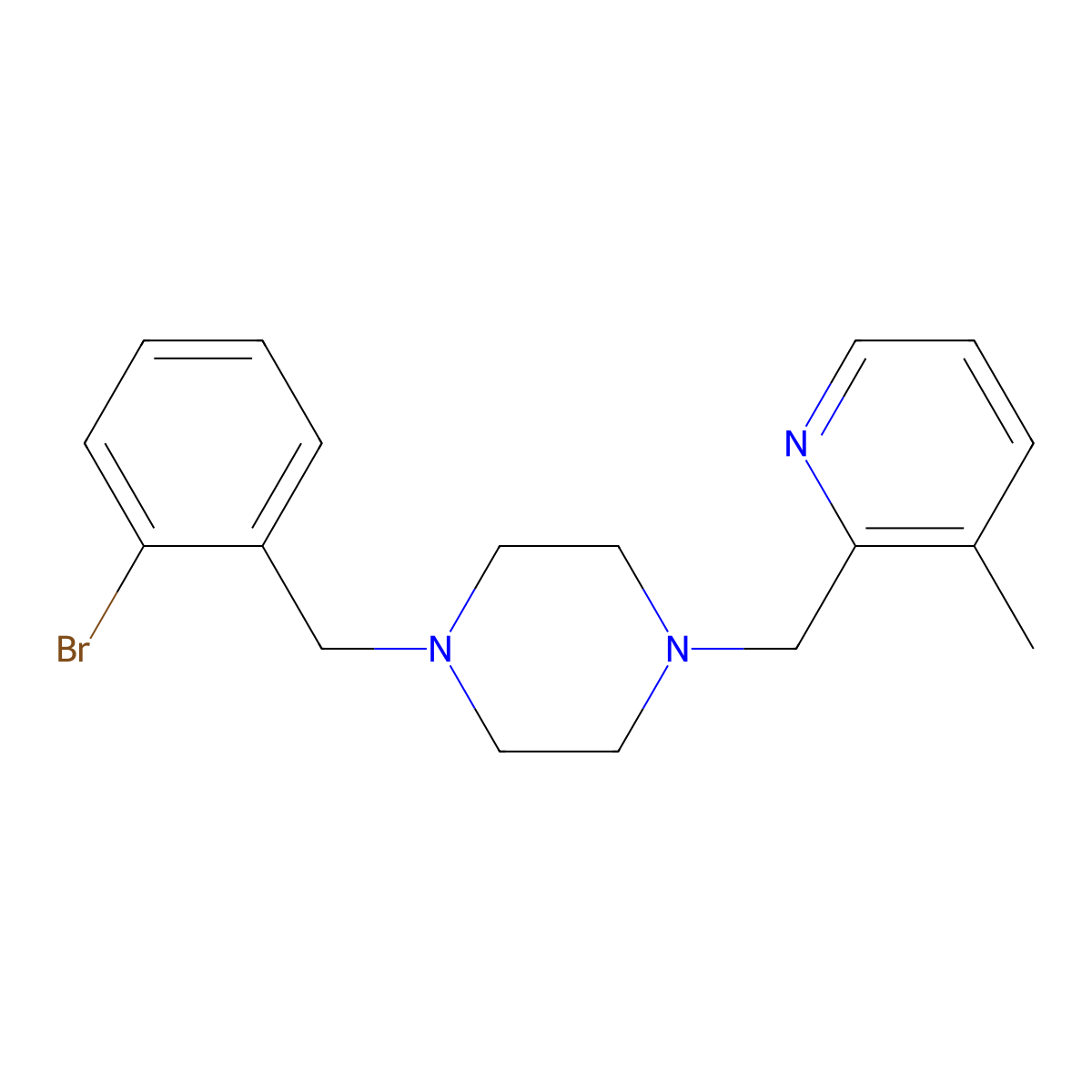 1-[(2-Bromophenyl)methyl]-4-[(3-methylpyridin-2-yl)methyl]piperazine molecular structure, CAS 2877763-48-7