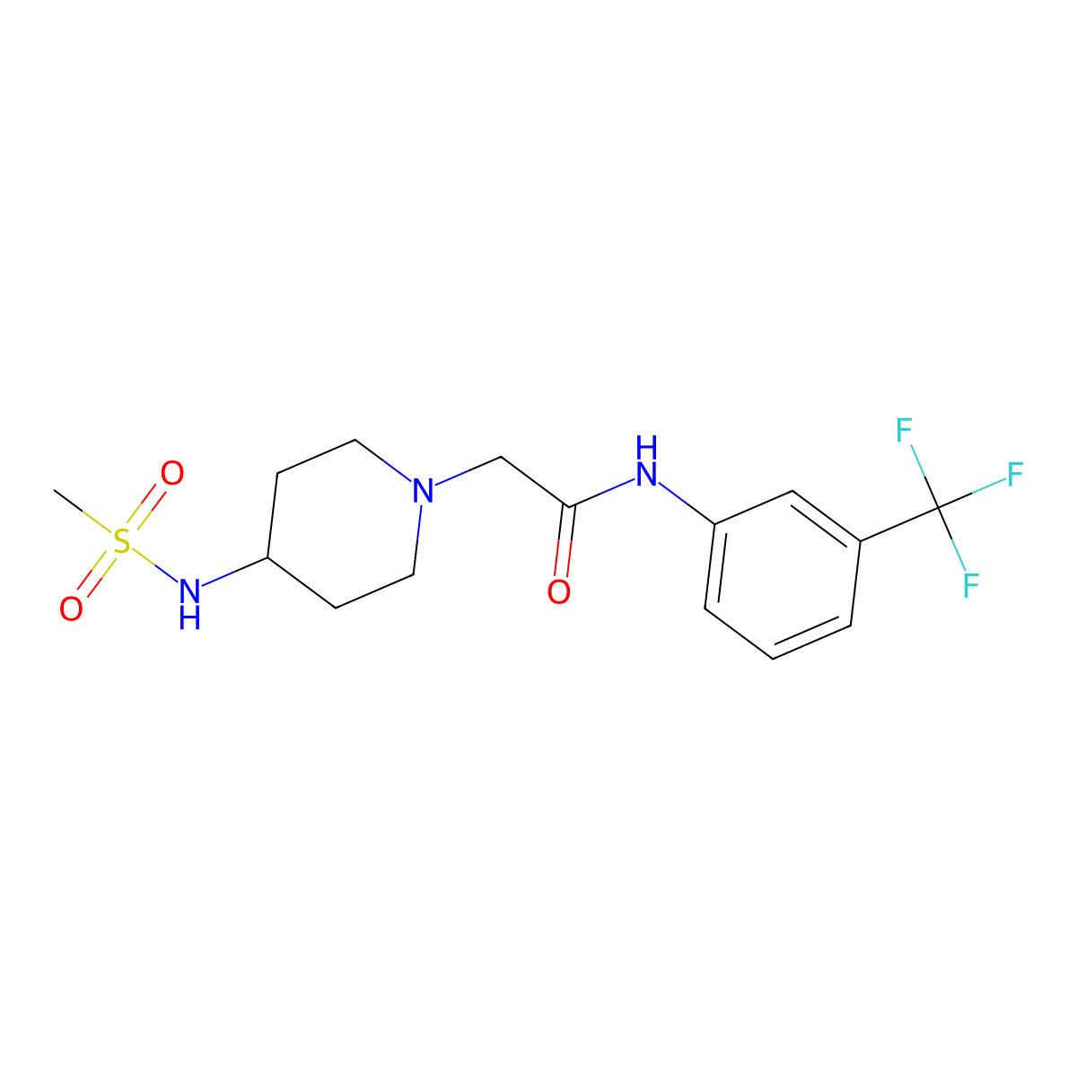 2-(4-methanesulfonamidopiperidin-1-yl)-N-[3-(trifluoromethyl)phenyl]acetamide molecular structure, CAS 2877763-49-8