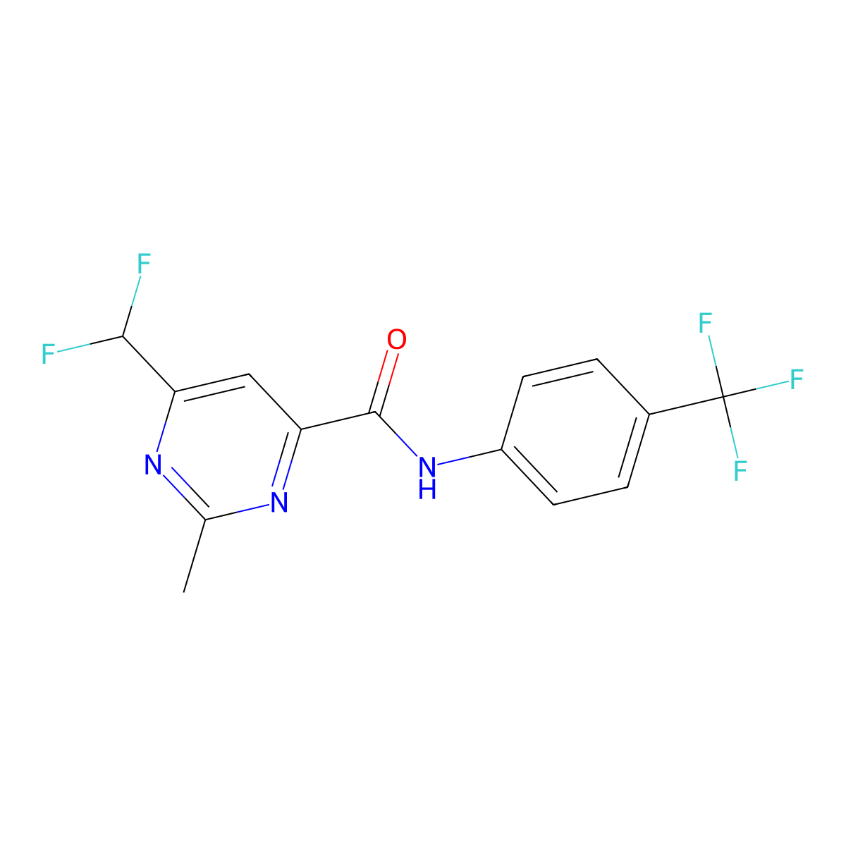 6-(difluoromethyl)-2-methyl-N-[4-(trifluoromethyl)phenyl]pyrimidine-4-carboxamide molecular structure, CAS 2877763-54-5