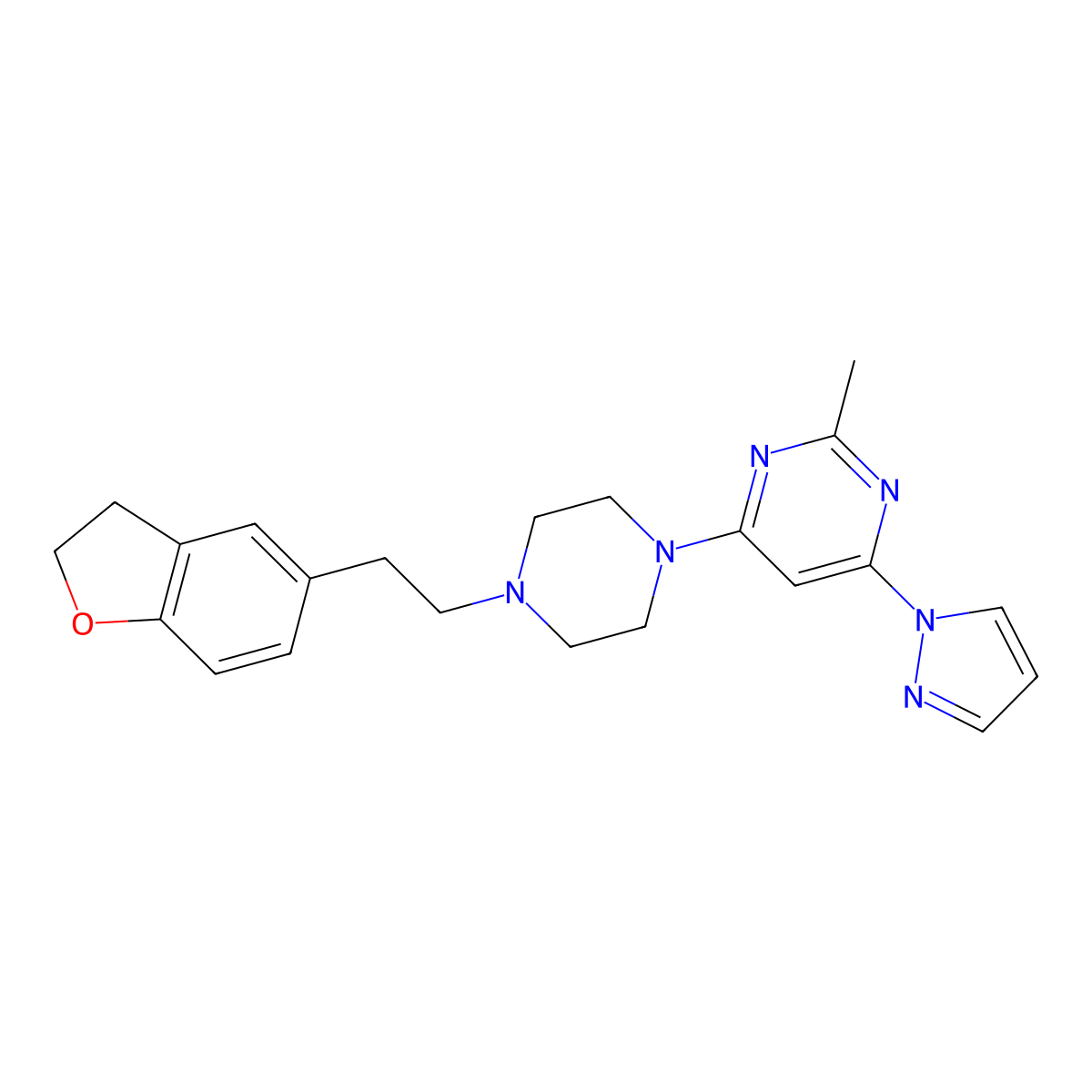 4-{4-[2-(2,3-dihydro-1-benzofuran-5-yl)ethyl]piperazin-1-yl}-2-methyl-6-(1H-pyrazol-1-yl)pyrimidine molecular structure, CAS 2877763-58-9