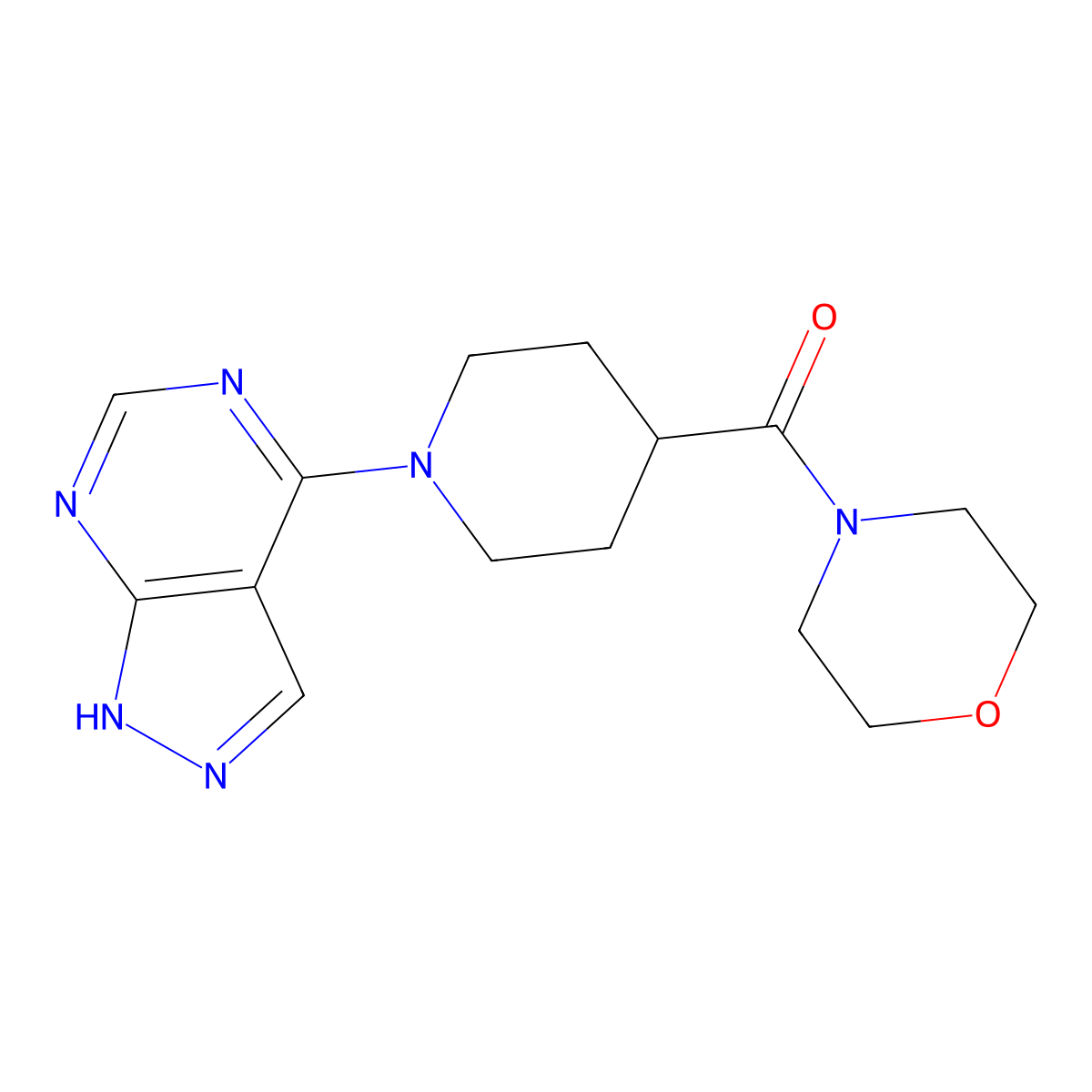 4-(1-{1H-pyrazolo[3,4-d]pyrimidin-4-yl}piperidine-4-carbonyl)morpholine molecular structure, CAS 2877763-61-4