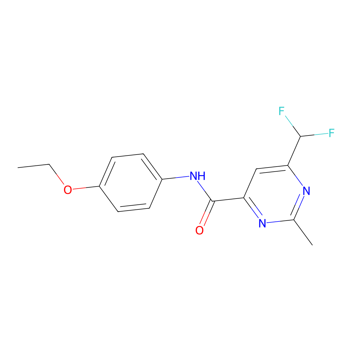 6-(difluoromethyl)-N-(4-ethoxyphenyl)-2-methylpyrimidine-4-carboxamide molecular structure, CAS 2877763-68-1