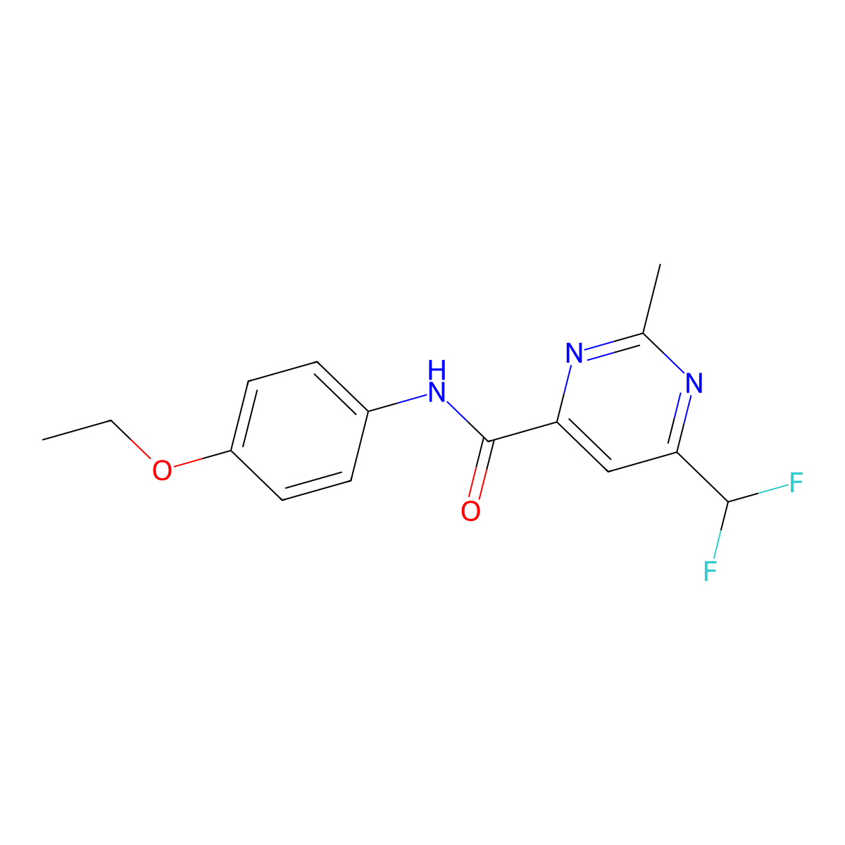 6-(difluoromethyl)-N-(4-ethoxyphenyl)-2-methylpyrimidine-4-carboxamide molecular structure, CAS 2877763-68-1