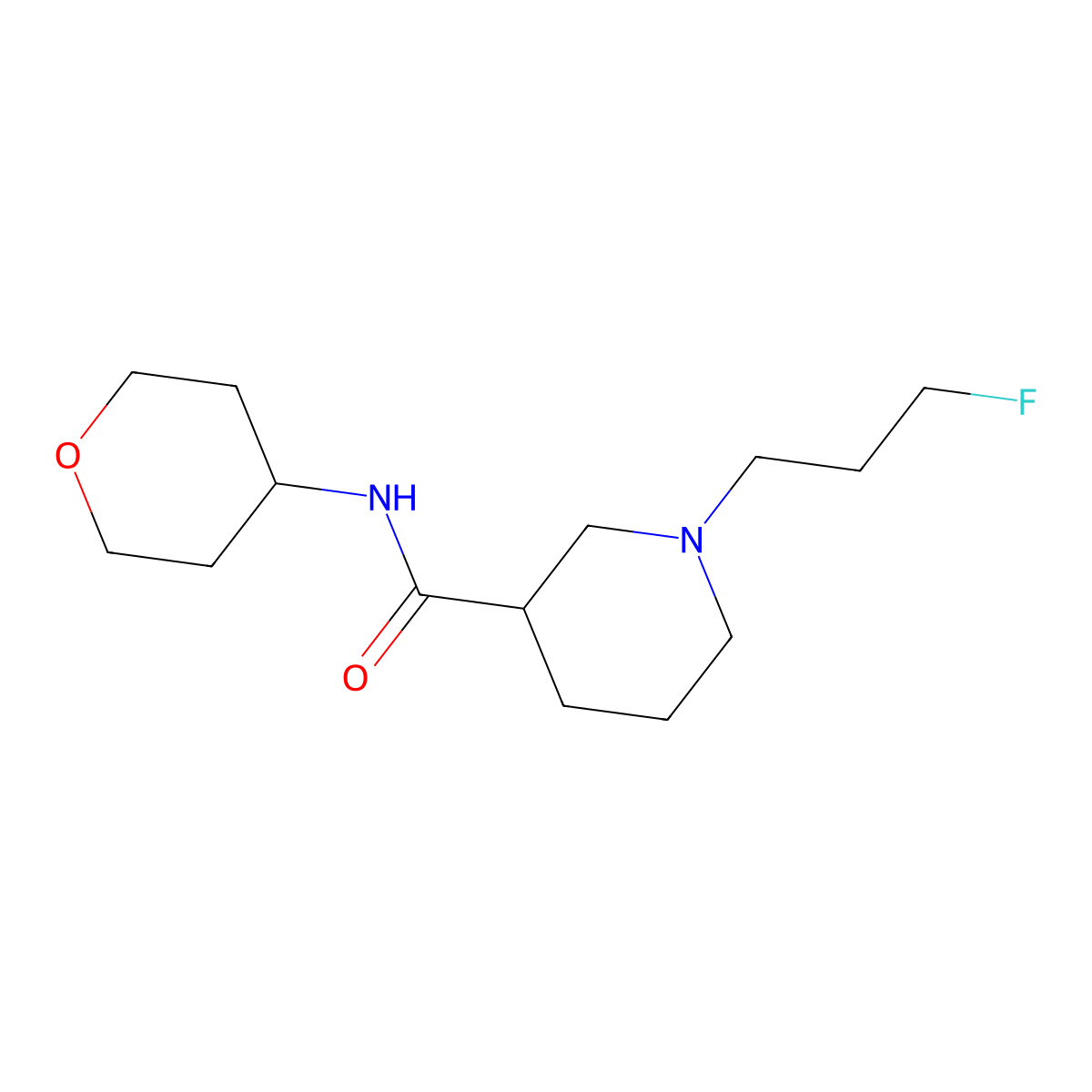 1-(3-fluoropropyl)-N-(oxan-4-yl)piperidine-3-carboxamide molecular structure, CAS 2877763-69-2