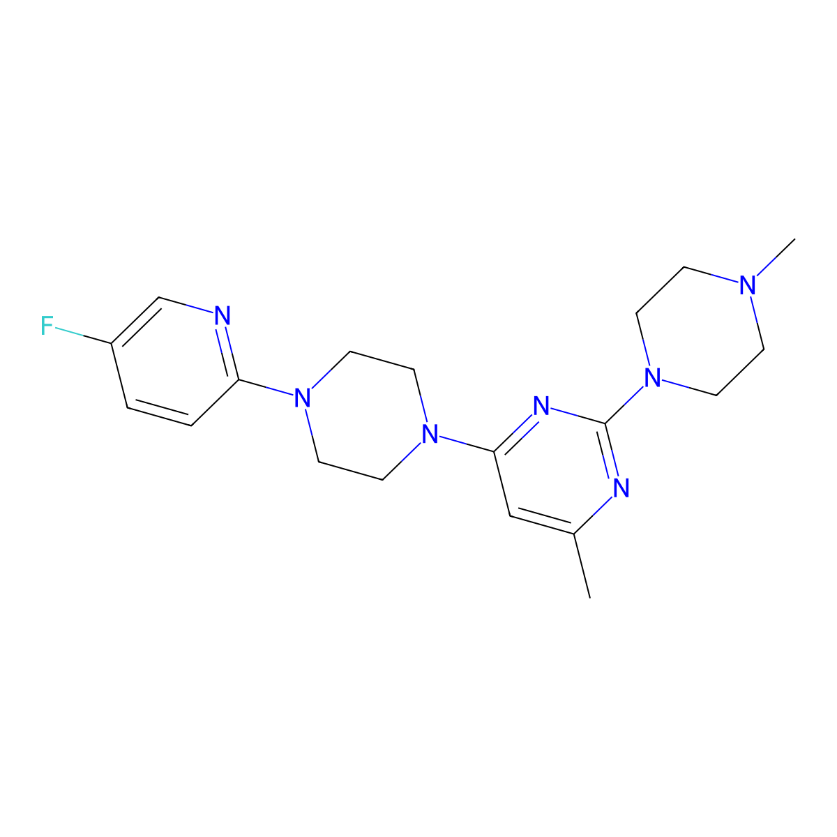 4-[4-(5-Fluoropyridin-2-yl)piperazin-1-yl]-6-methyl-2-(4-methylpiperazin-1-yl)pyrimidine molecular structure, CAS 2877763-71-6