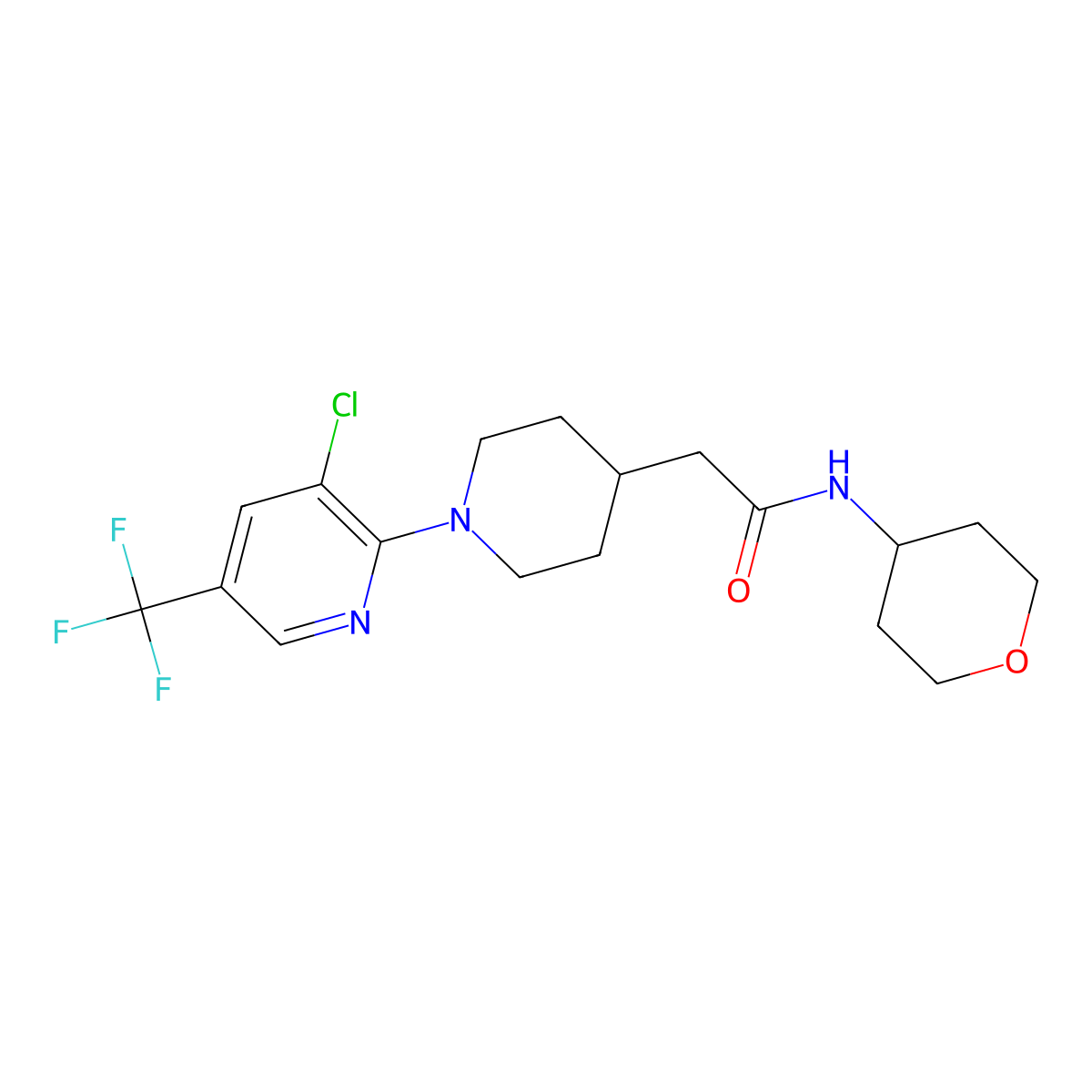 2-{1-[3-chloro-5-(trifluoromethyl)pyridin-2-yl]piperidin-4-yl}-N-(oxan-4-yl)acetamide molecular structure, CAS 2877763-72-7