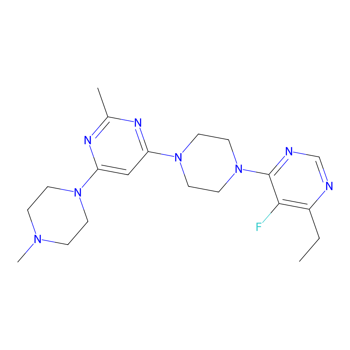 4-[4-(6-Ethyl-5-fluoropyrimidin-4-yl)piperazin-1-yl]-2-methyl-6-(4-methylpiperazin-1-yl)pyrimidine molecular structure, CAS 2877763-73-8