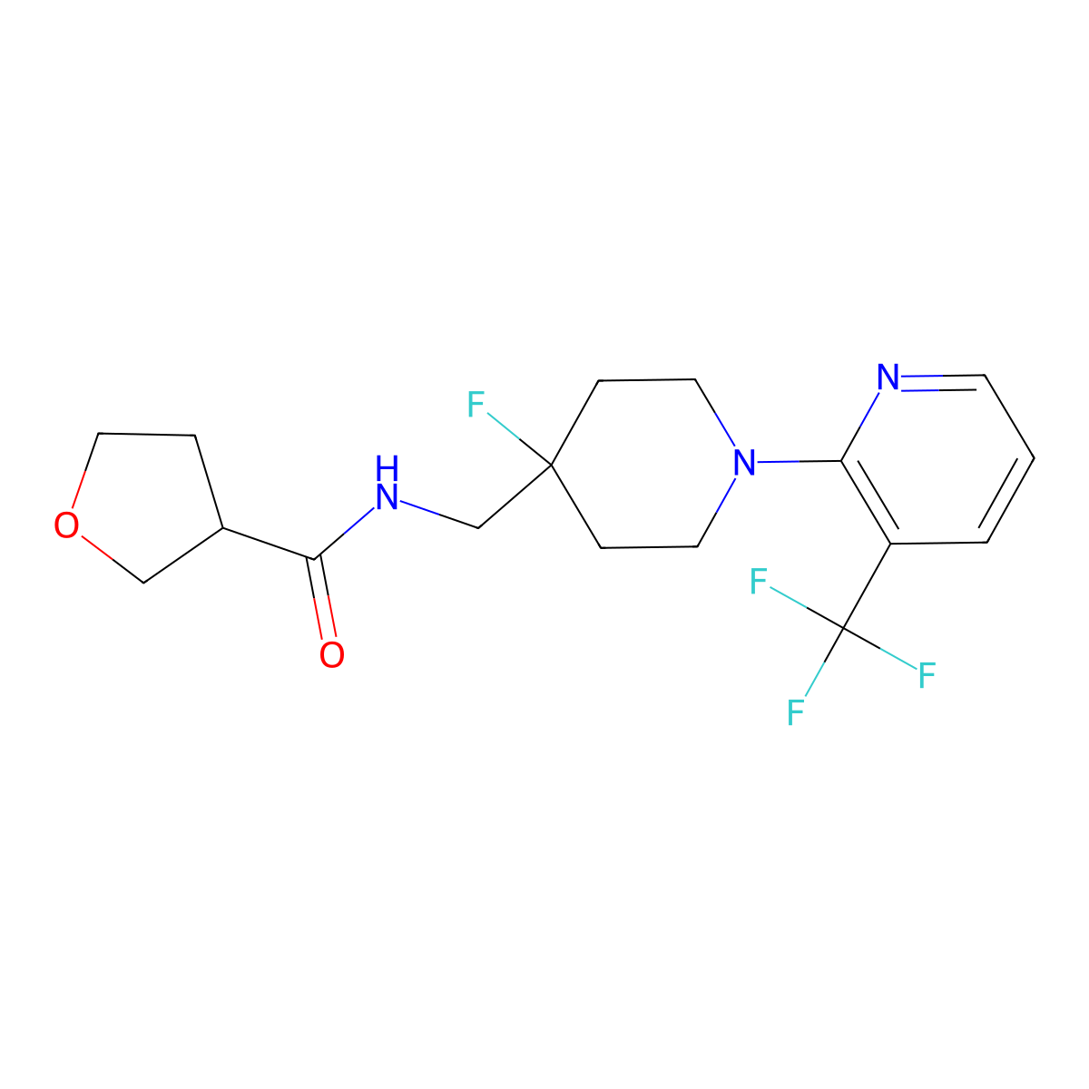 N-({4-fluoro-1-[3-(trifluoromethyl)pyridin-2-yl]piperidin-4-yl}methyl)oxolane-3-carboxamide molecular structure, CAS 2877763-76-1