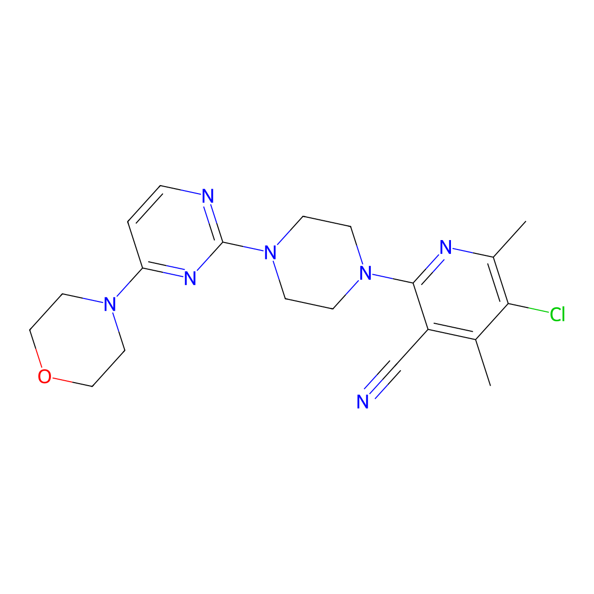 5-Chloro-4,6-dimethyl-2-{4-[4-(morpholin-4-yl)pyrimidin-2-yl]piperazin-1-yl}pyridine-3-carbonitrile molecular structure, CAS 2877763-79-4