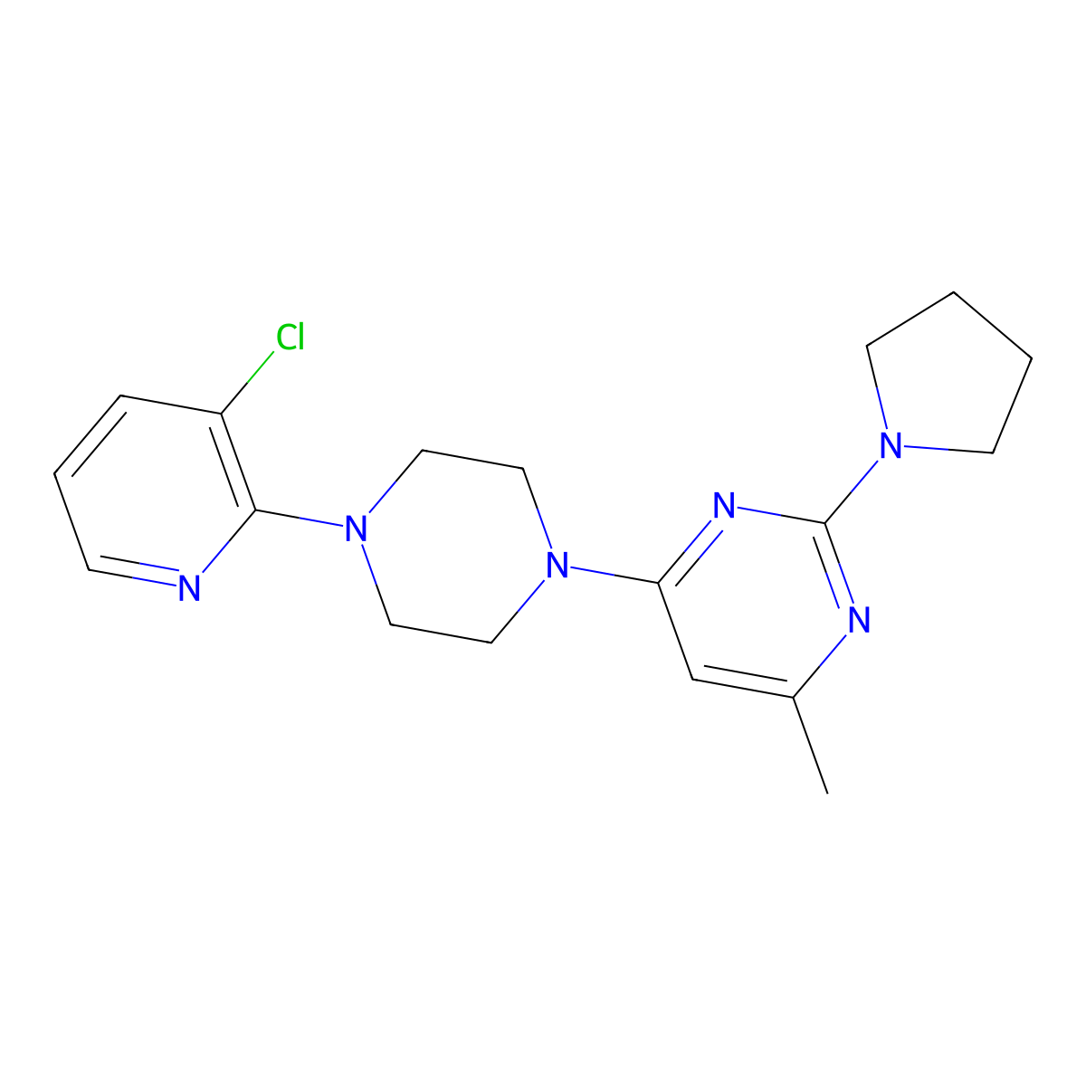 4-[4-(3-Chloropyridin-2-yl)piperazin-1-yl]-6-methyl-2-(pyrrolidin-1-yl)pyrimidine molecular structure, CAS 2877763-80-7