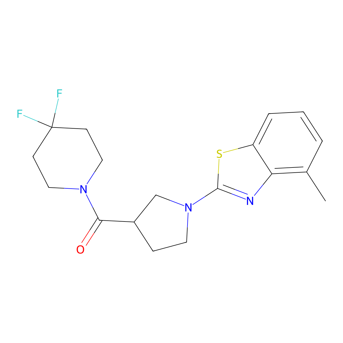 2-[3-(4,4-Difluoropiperidine-1-carbonyl)pyrrolidin-1-yl]-4-methyl-1,3-benzothiazole molecular structure, CAS 2877763-83-0