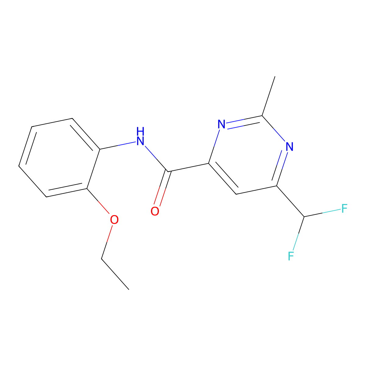 6-(difluoromethyl)-N-(2-ethoxyphenyl)-2-methylpyrimidine-4-carboxamide molecular structure, CAS 2877763-85-2