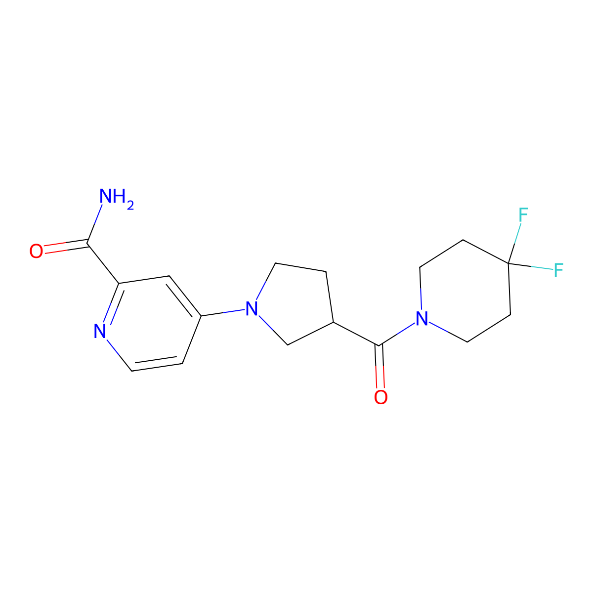 4-[3-(4,4-Difluoropiperidine-1-carbonyl)pyrrolidin-1-yl]pyridine-2-carboxamide molecular structure, CAS 2877763-86-3
