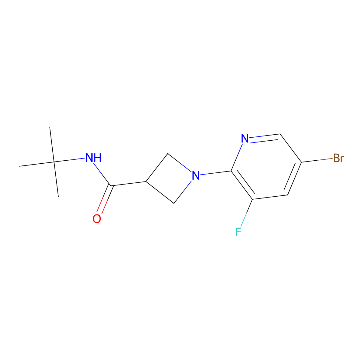 1-(5-bromo-3-fluoropyridin-2-yl)-N-tert-butylazetidine-3-carboxamide molecular structure, CAS 2877763-91-0