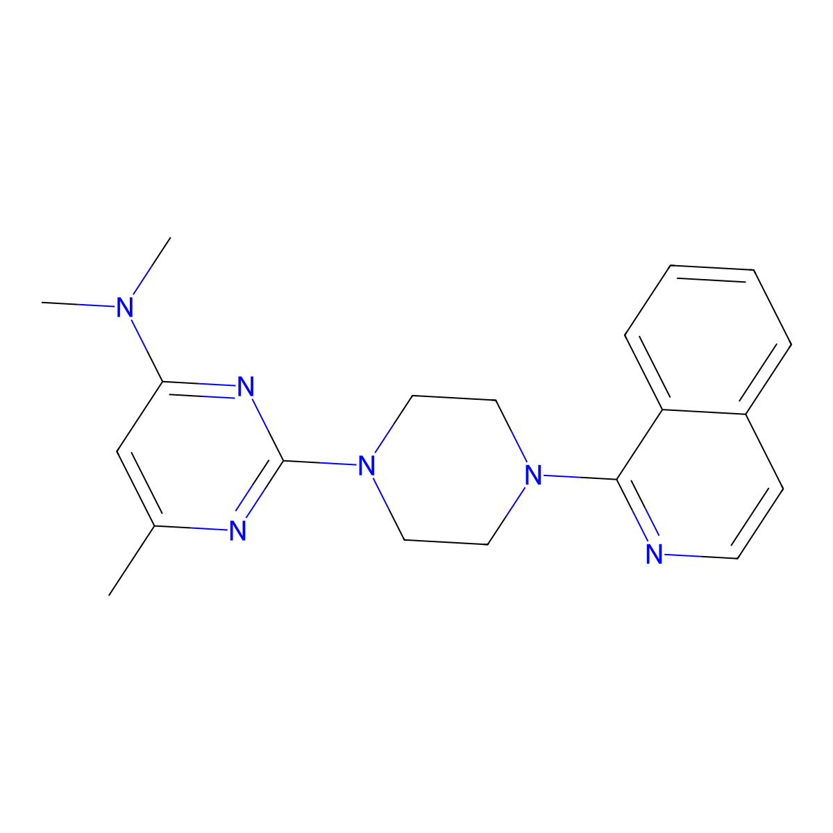 2-[4-(isoquinolin-1-yl)piperazin-1-yl]-N,N,6-trimethylpyrimidin-4-amine molecular structure, CAS 2877763-92-1