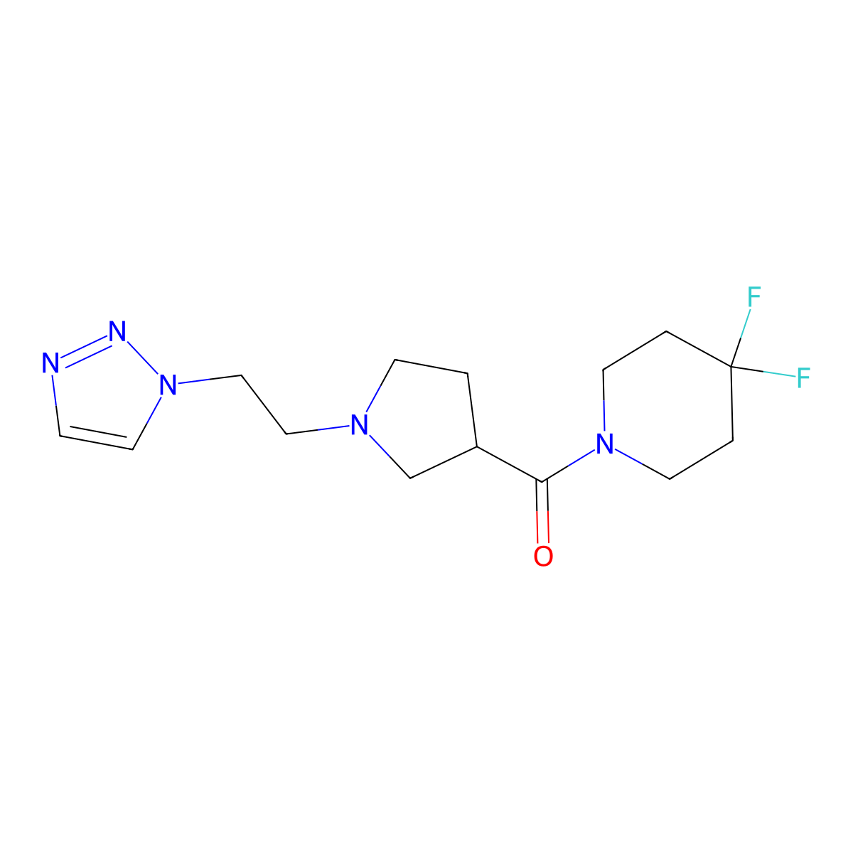 4,4-difluoro-1-{1-[2-(1H-1,2,3-triazol-1-yl)ethyl]pyrrolidine-3-carbonyl}piperidine molecular structure, CAS 2877763-95-4