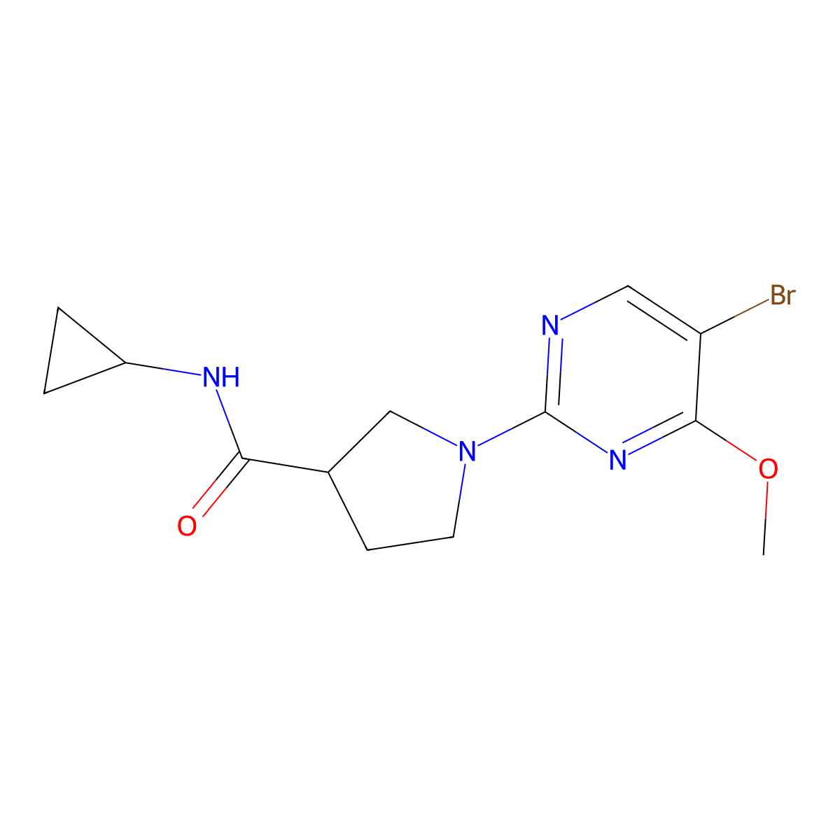 1-(5-bromo-4-methoxypyrimidin-2-yl)-N-cyclopropylpyrrolidine-3-carboxamide molecular structure, CAS 2877763-97-6