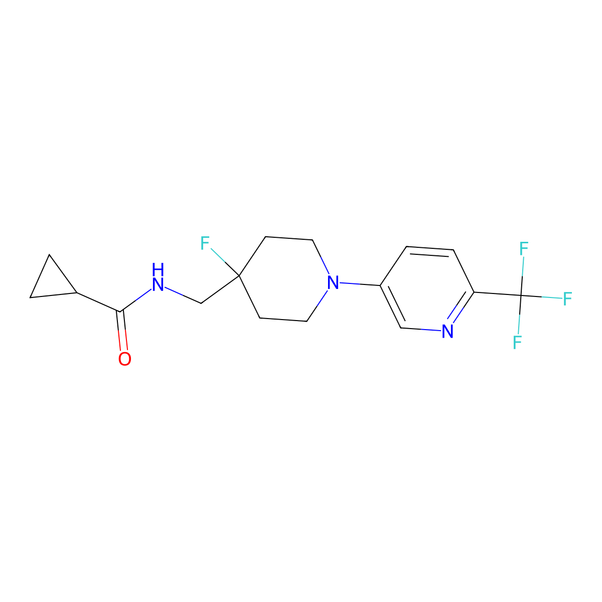 N-({4-fluoro-1-[6-(trifluoromethyl)pyridin-3-yl]piperidin-4-yl}methyl)cyclopropanecarboxamide molecular structure, CAS 2877764-03-7