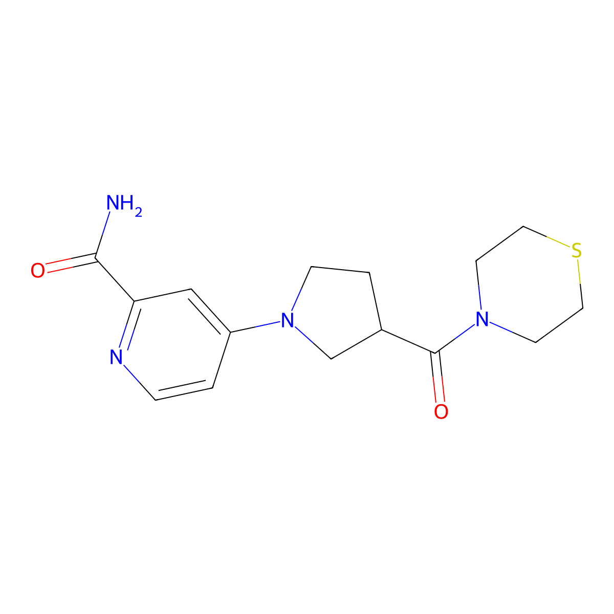 4-[3-(Thiomorpholine-4-carbonyl)pyrrolidin-1-yl]pyridine-2-carboxamide molecular structure, CAS 2877764-04-8