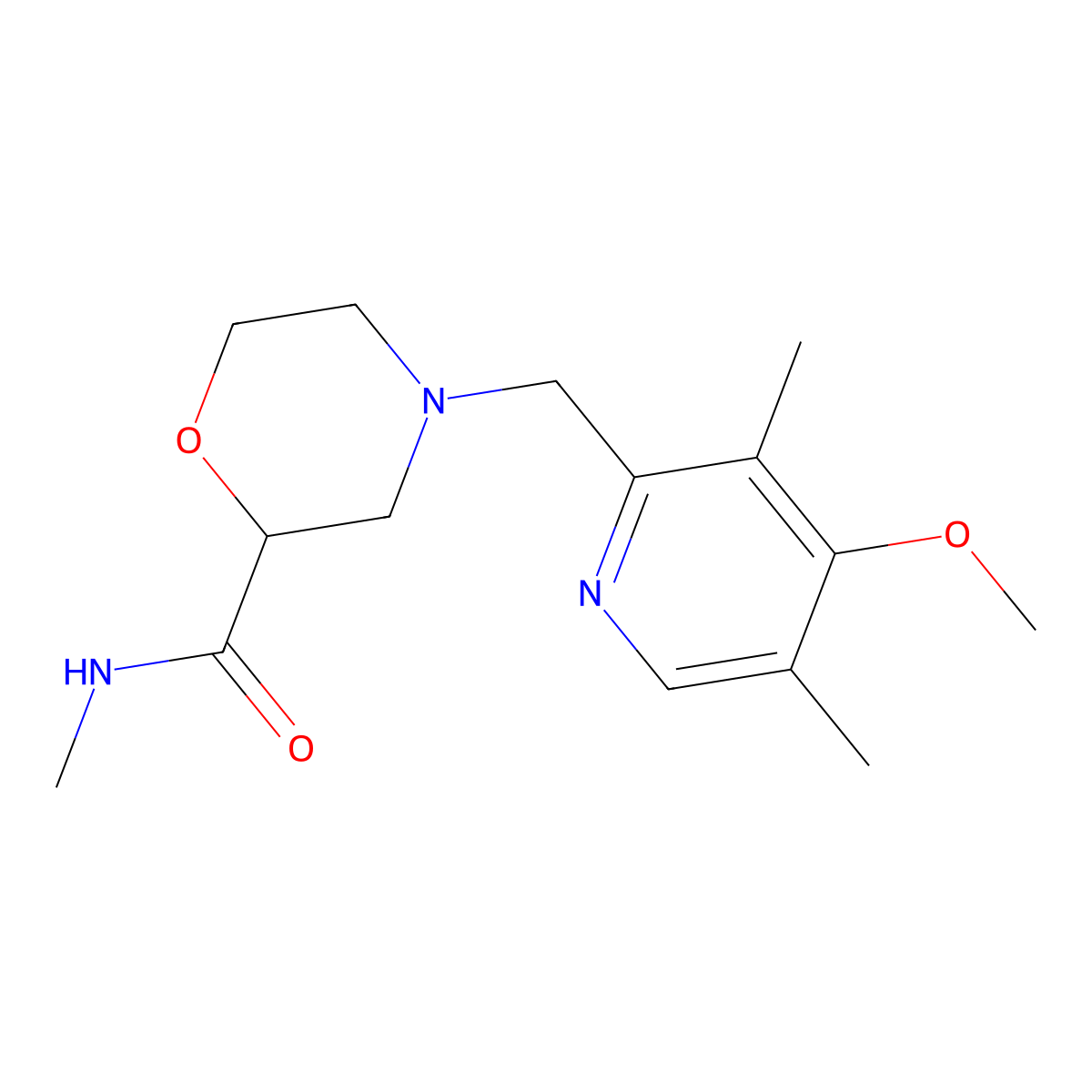 4-[(4-methoxy-3,5-dimethylpyridin-2-yl)methyl]-N-methylmorpholine-2-carboxamide molecular structure, CAS 2877764-09-3