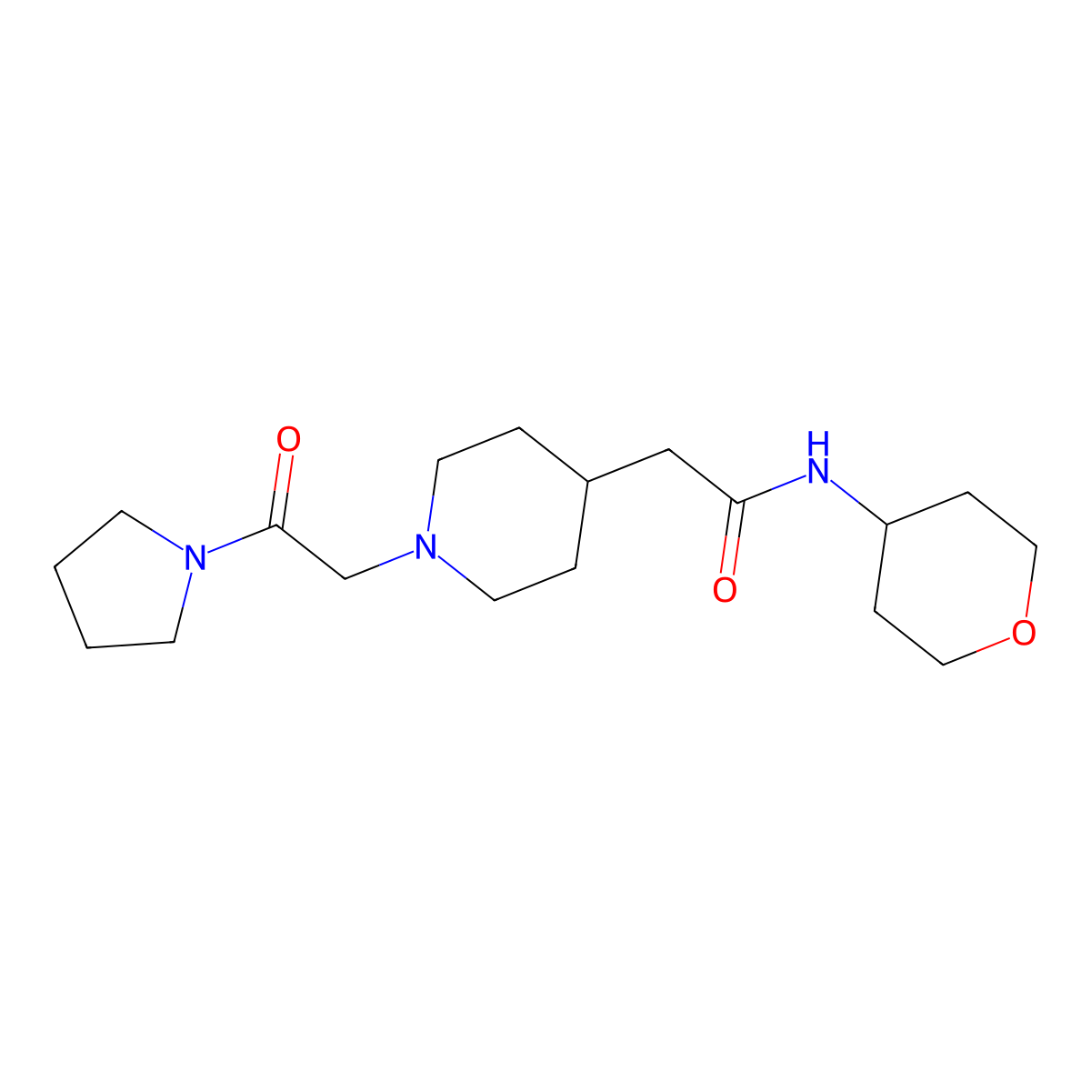 N-(oxan-4-yl)-2-{1-[2-oxo-2-(pyrrolidin-1-yl)ethyl]piperidin-4-yl}acetamide molecular structure, CAS 2877764-10-6