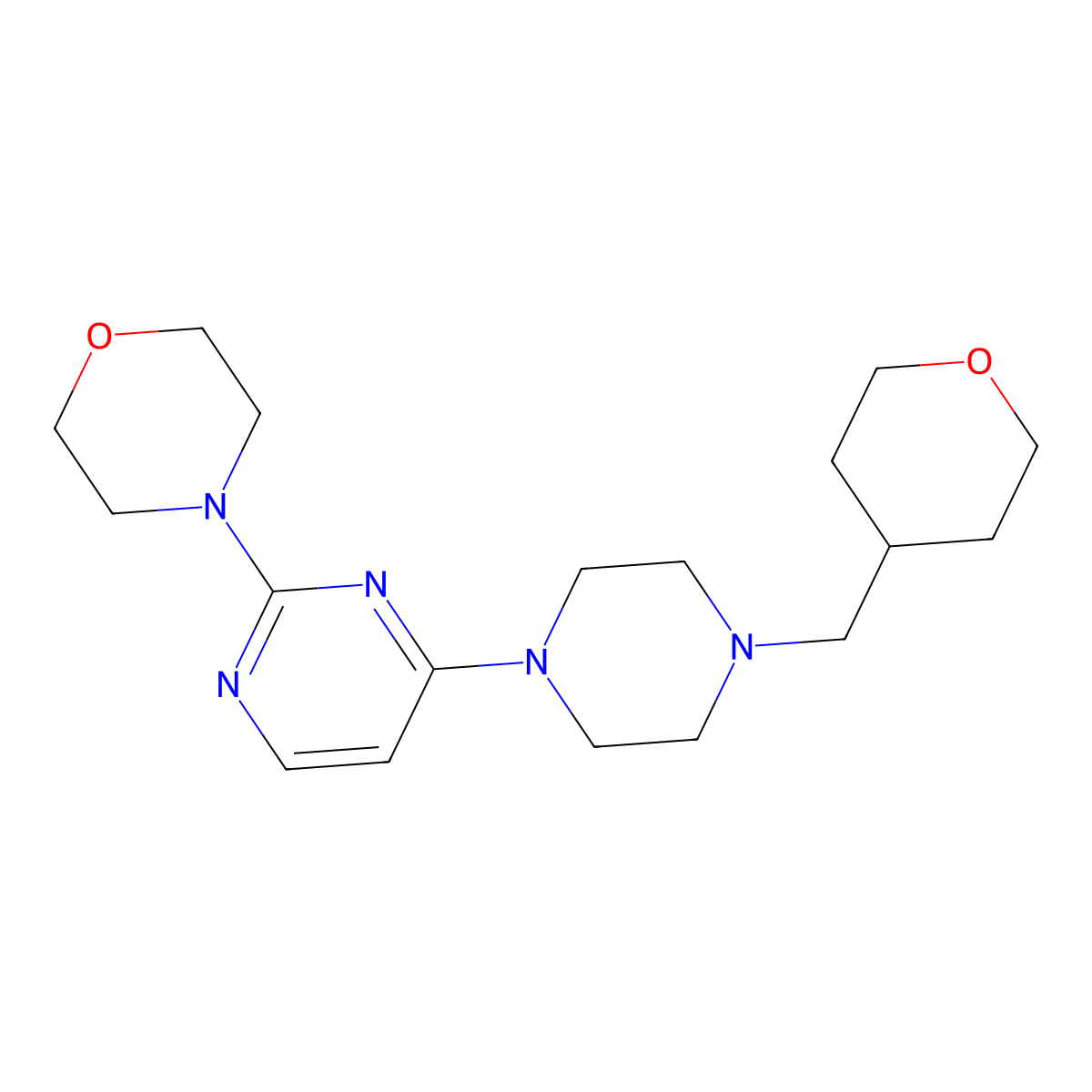 4-(4-{4-[(Oxan-4-yl)methyl]piperazin-1-yl}pyrimidin-2-yl)morpholine molecular structure, CAS 2877764-13-9