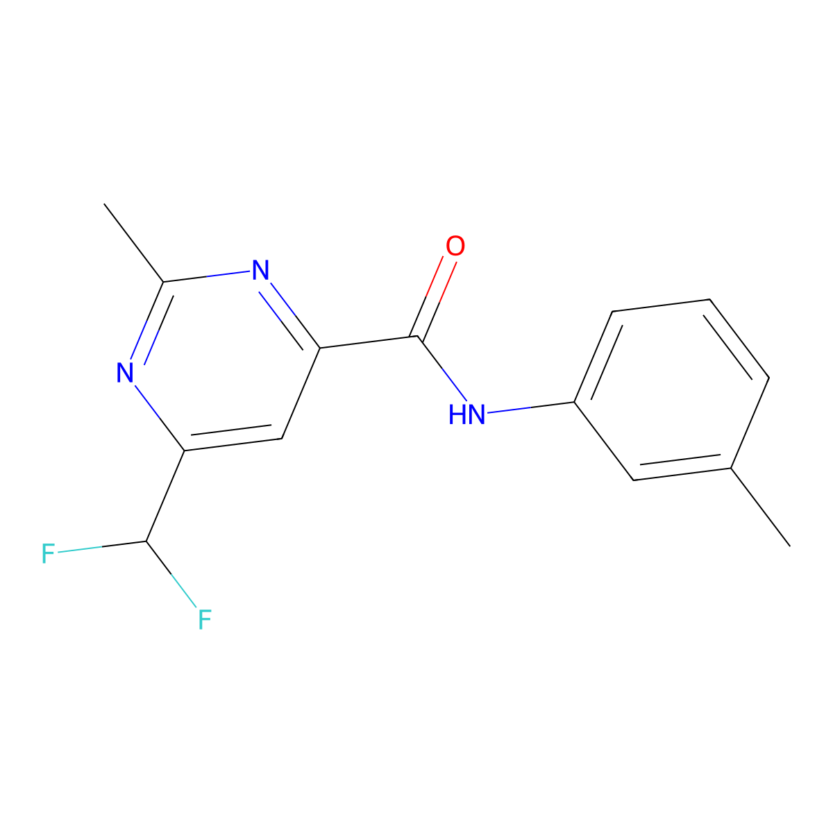 6-(difluoromethyl)-2-methyl-N-(3-methylphenyl)pyrimidine-4-carboxamide molecular structure, CAS 2877764-17-3