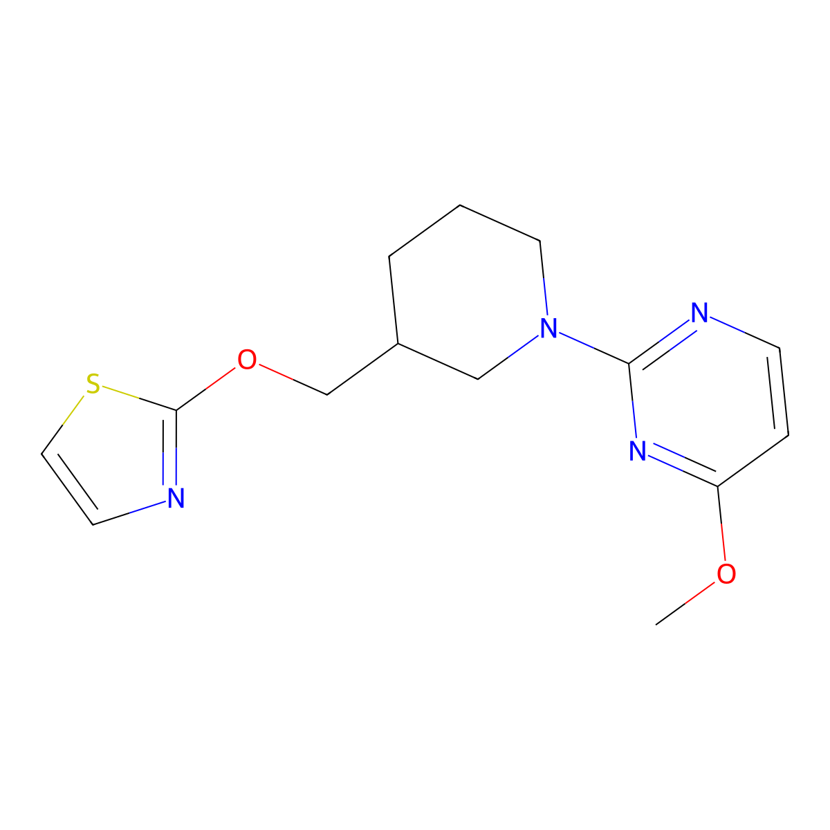 2-[[1-(4-Methoxypyrimidin-2-yl)piperidin-3-yl]methoxy]-1,3-thiazole molecular structure, CAS 2877764-19-5