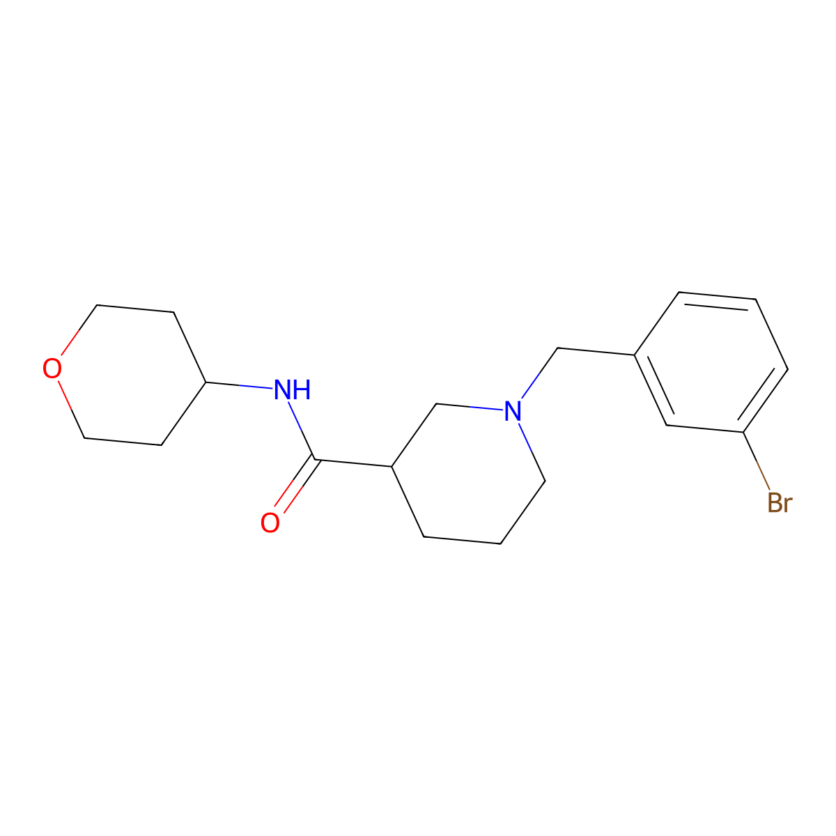 1-[(3-bromophenyl)methyl]-N-(oxan-4-yl)piperidine-3-carboxamide molecular structure, CAS 2877764-21-9