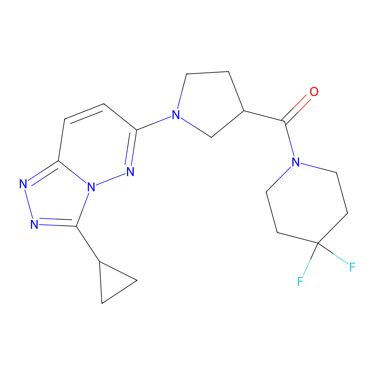 1-(1-{3-Cyclopropyl-[1,2,4]triazolo[4,3-b]pyridazin-6-yl}pyrrolidine-3-carbonyl)-4,4-difluoropiperidine molecular structure, CAS 2877764-22-0