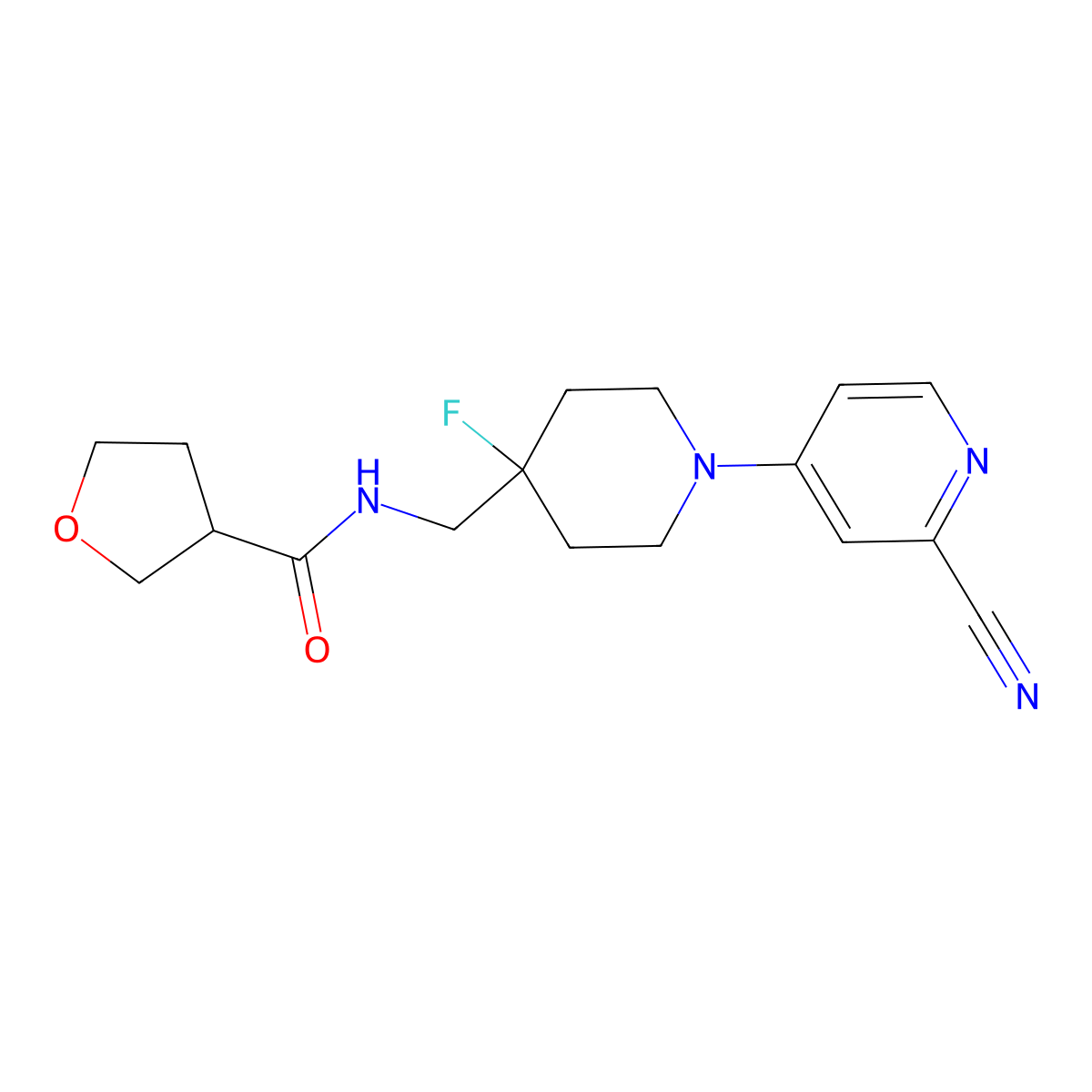 N-{[1-(2-cyanopyridin-4-yl)-4-fluoropiperidin-4-yl]methyl}oxolane-3-carboxamide molecular structure, CAS 2877764-23-1