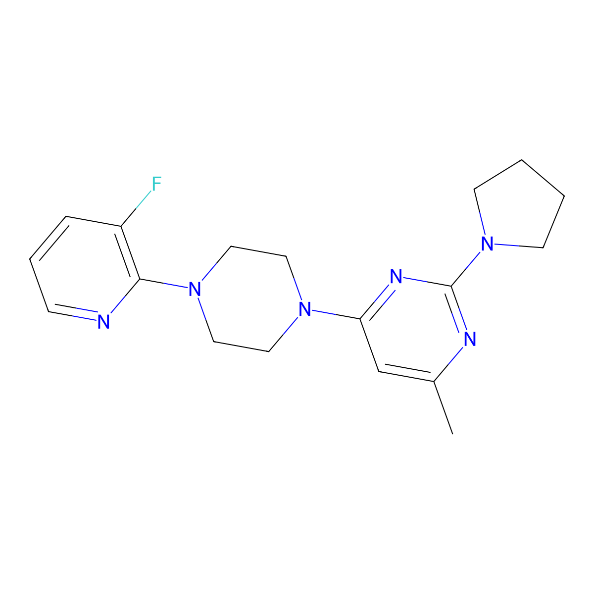4-[4-(3-Fluoropyridin-2-yl)piperazin-1-yl]-6-methyl-2-(pyrrolidin-1-yl)pyrimidine molecular structure, CAS 2877764-27-5