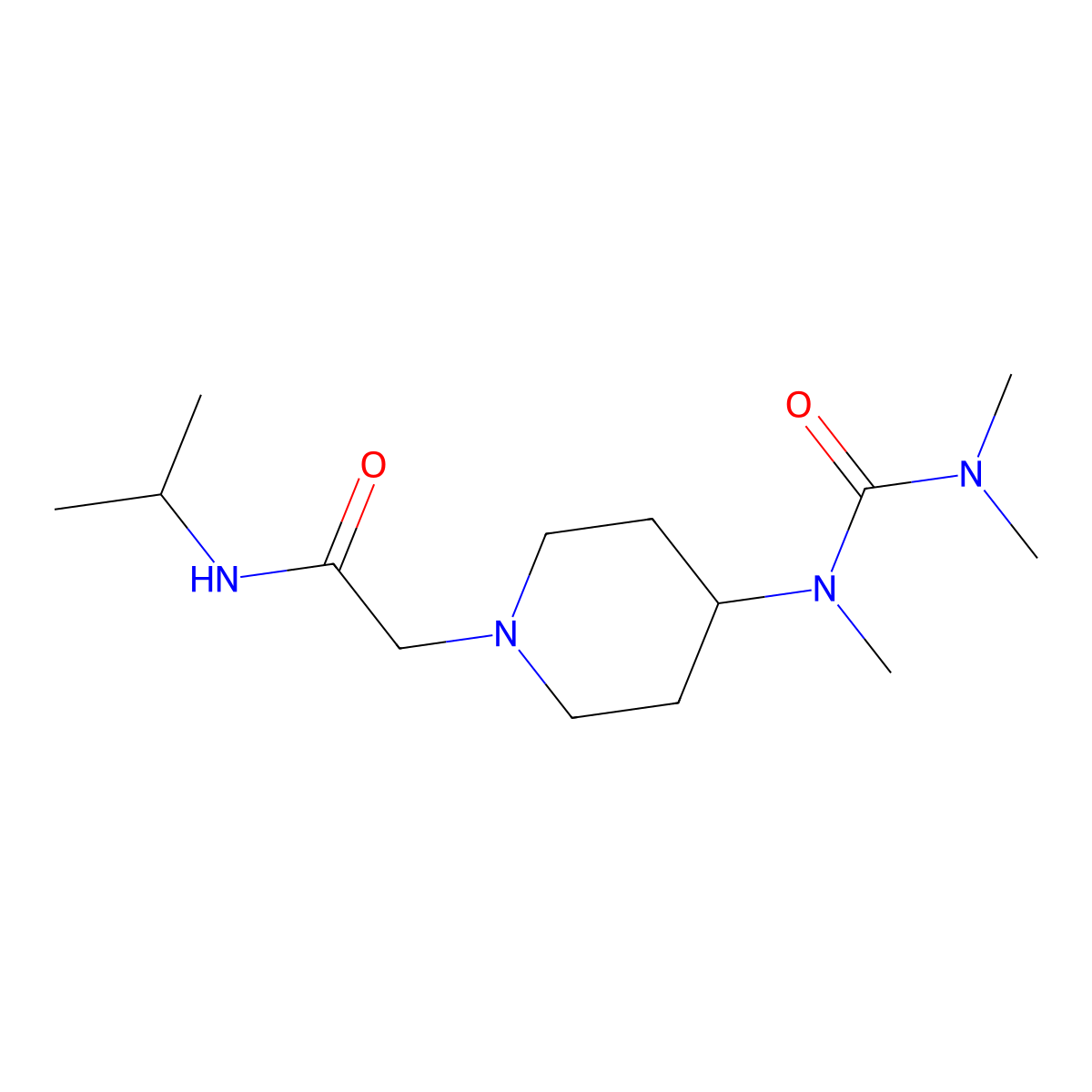 2-{4-[(dimethylcarbamoyl)(methyl)amino]piperidin-1-yl}-N-(propan-2-yl)acetamide molecular structure, CAS 2877764-30-0
