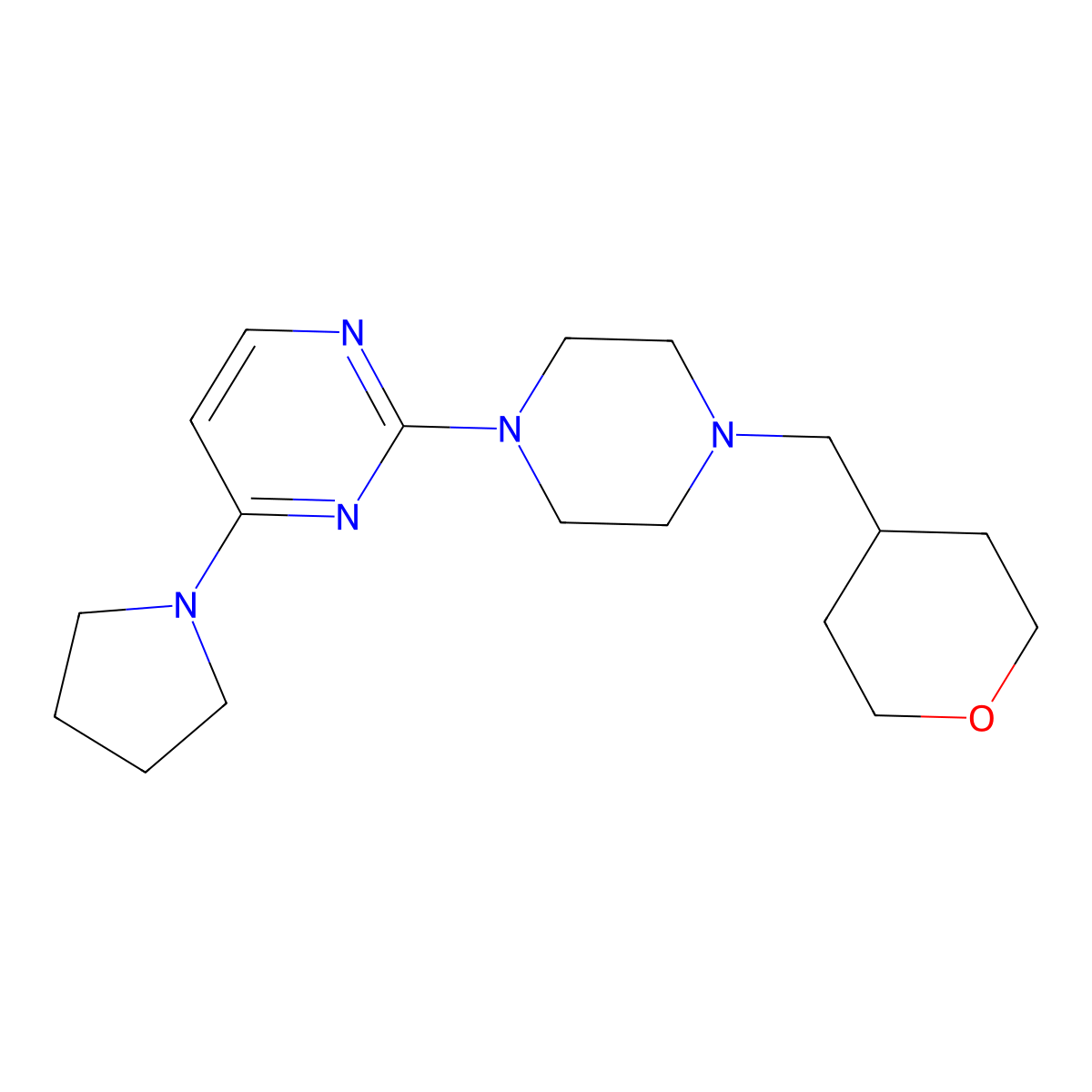 2-{4-[(Oxan-4-yl)methyl]piperazin-1-yl}-4-(pyrrolidin-1-yl)pyrimidine molecular structure, CAS 2877764-36-6