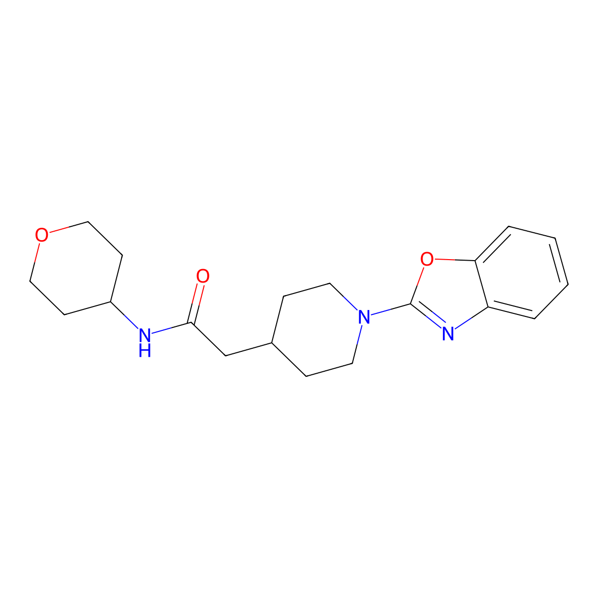 2-[1-(1,3-benzoxazol-2-yl)piperidin-4-yl]-N-(oxan-4-yl)acetamide molecular structure, CAS 2877764-38-8