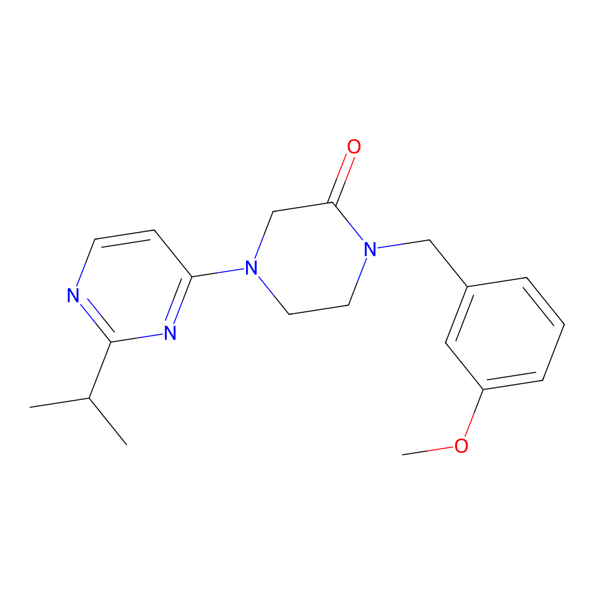 1-[(3-Methoxyphenyl)methyl]-4-[2-(propan-2-yl)pyrimidin-4-yl]piperazin-2-one molecular structure, CAS 2877764-40-2