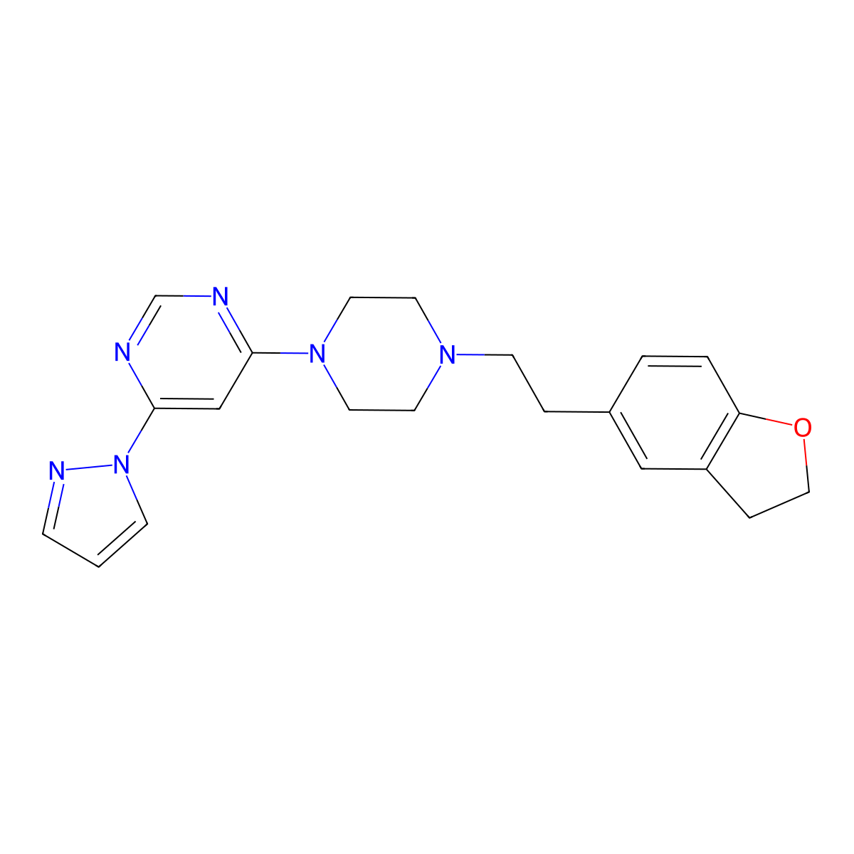 4-{4-[2-(2,3-dihydro-1-benzofuran-5-yl)ethyl]piperazin-1-yl}-6-(1H-pyrazol-1-yl)pyrimidine molecular structure, CAS 2877764-42-4