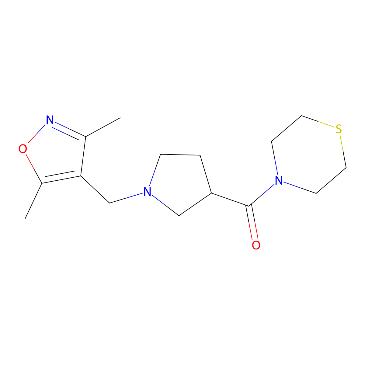 4-{1-[(3,5-Dimethyl-1,2-oxazol-4-yl)methyl]pyrrolidine-3-carbonyl}thiomorpholine molecular structure, CAS 2877764-43-5
