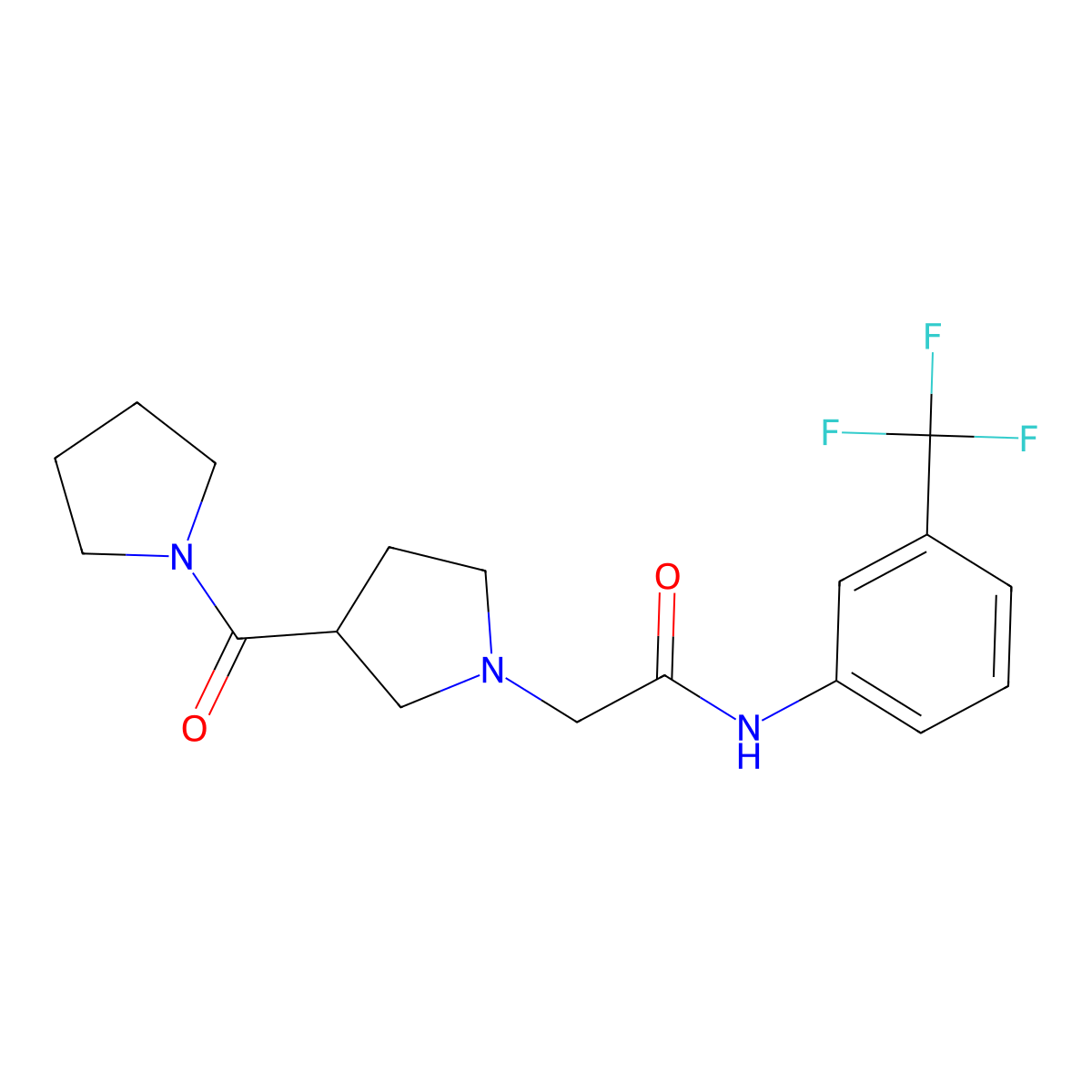 2-[3-(pyrrolidine-1-carbonyl)pyrrolidin-1-yl]-N-[3-(trifluoromethyl)phenyl]acetamide molecular structure, CAS 2877764-44-6