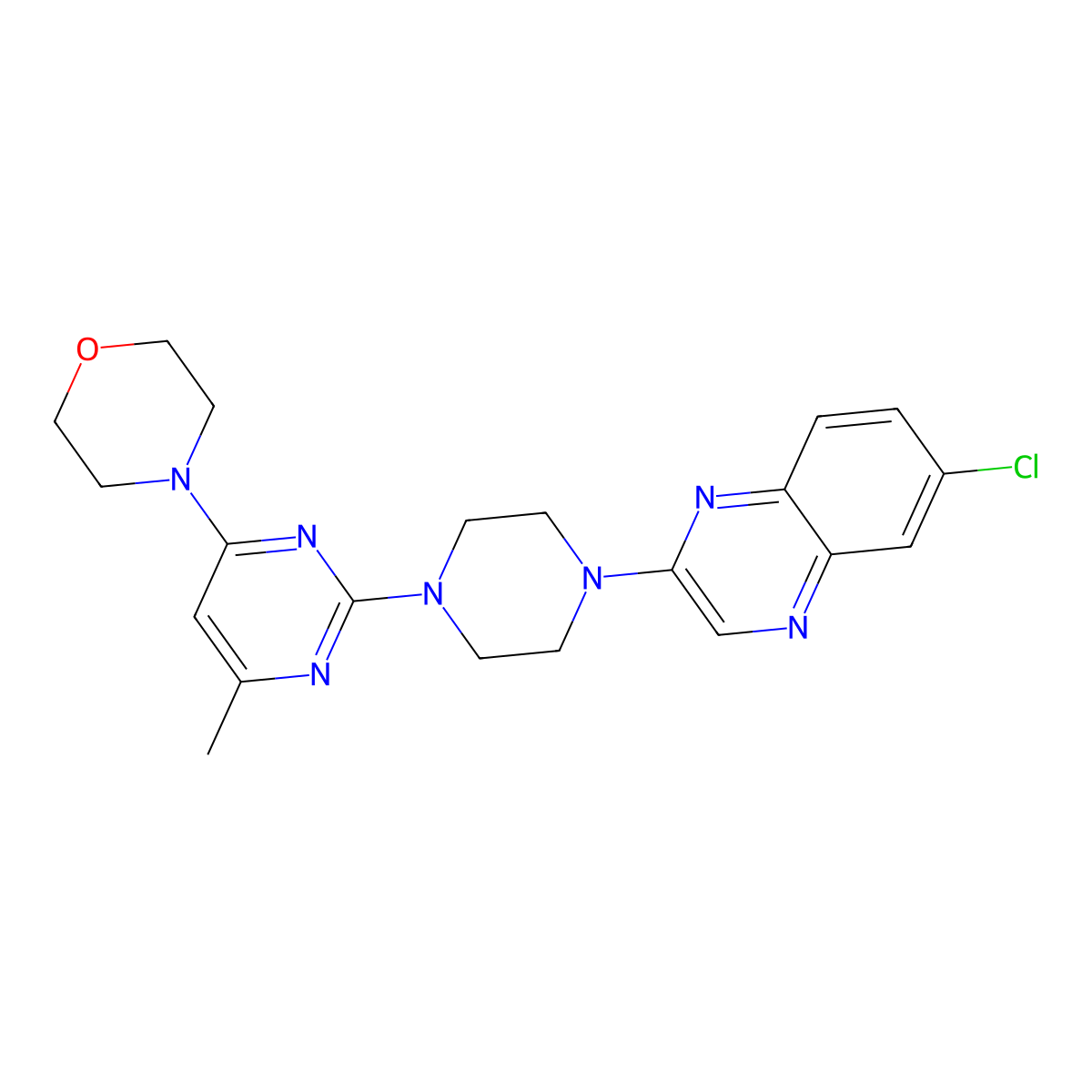 6-Chloro-2-{4-[4-methyl-6-(morpholin-4-yl)pyrimidin-2-yl]piperazin-1-yl}quinoxaline molecular structure, CAS 2877764-52-6