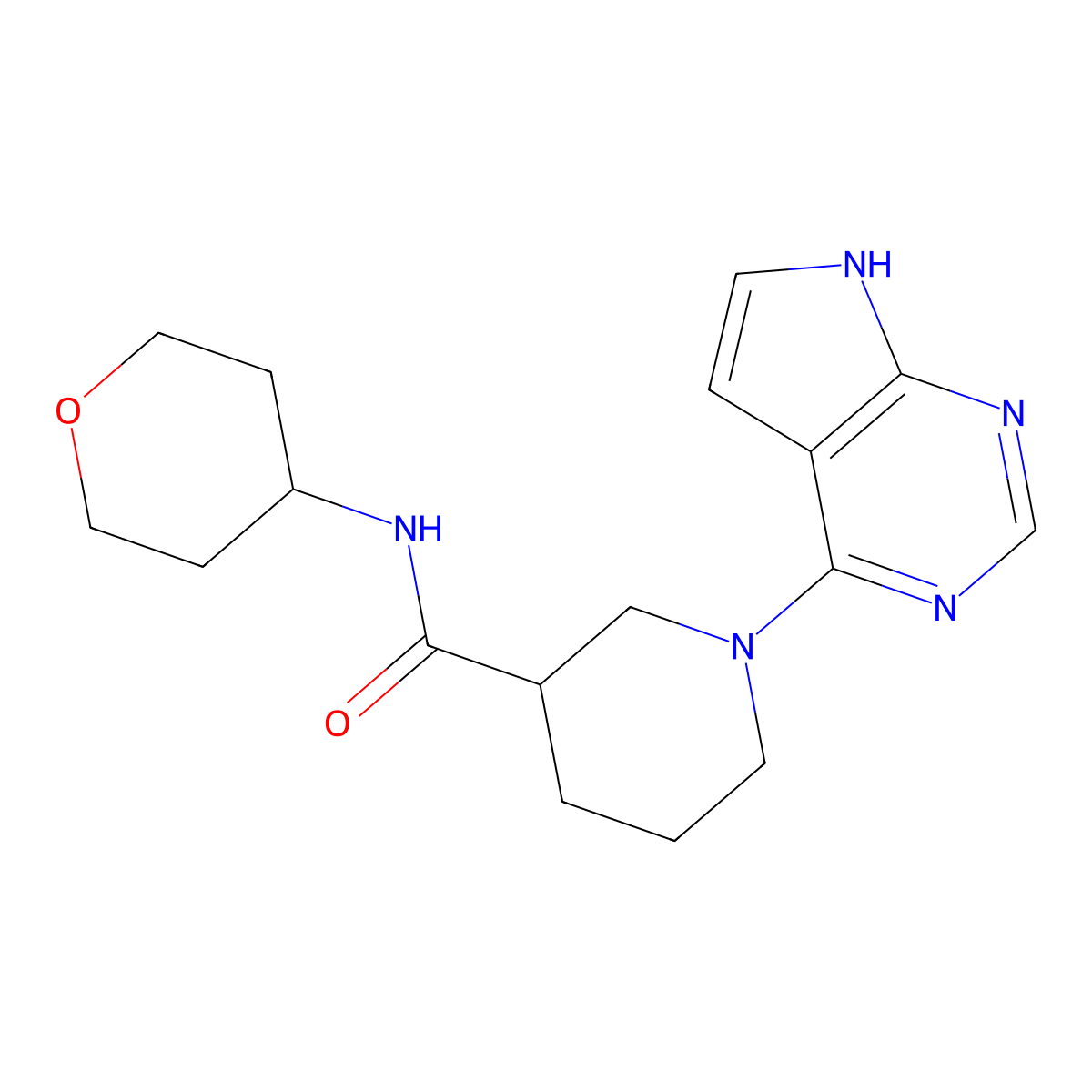 N-(oxan-4-yl)-1-{7H-pyrrolo[2,3-d]pyrimidin-4-yl}piperidine-3-carboxamide molecular structure, CAS 2877764-53-7